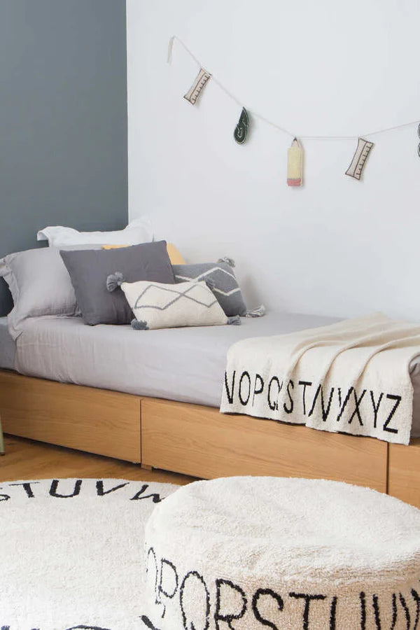 KNITTED THROW ABC NATURALBLACK Little Wonder & Co