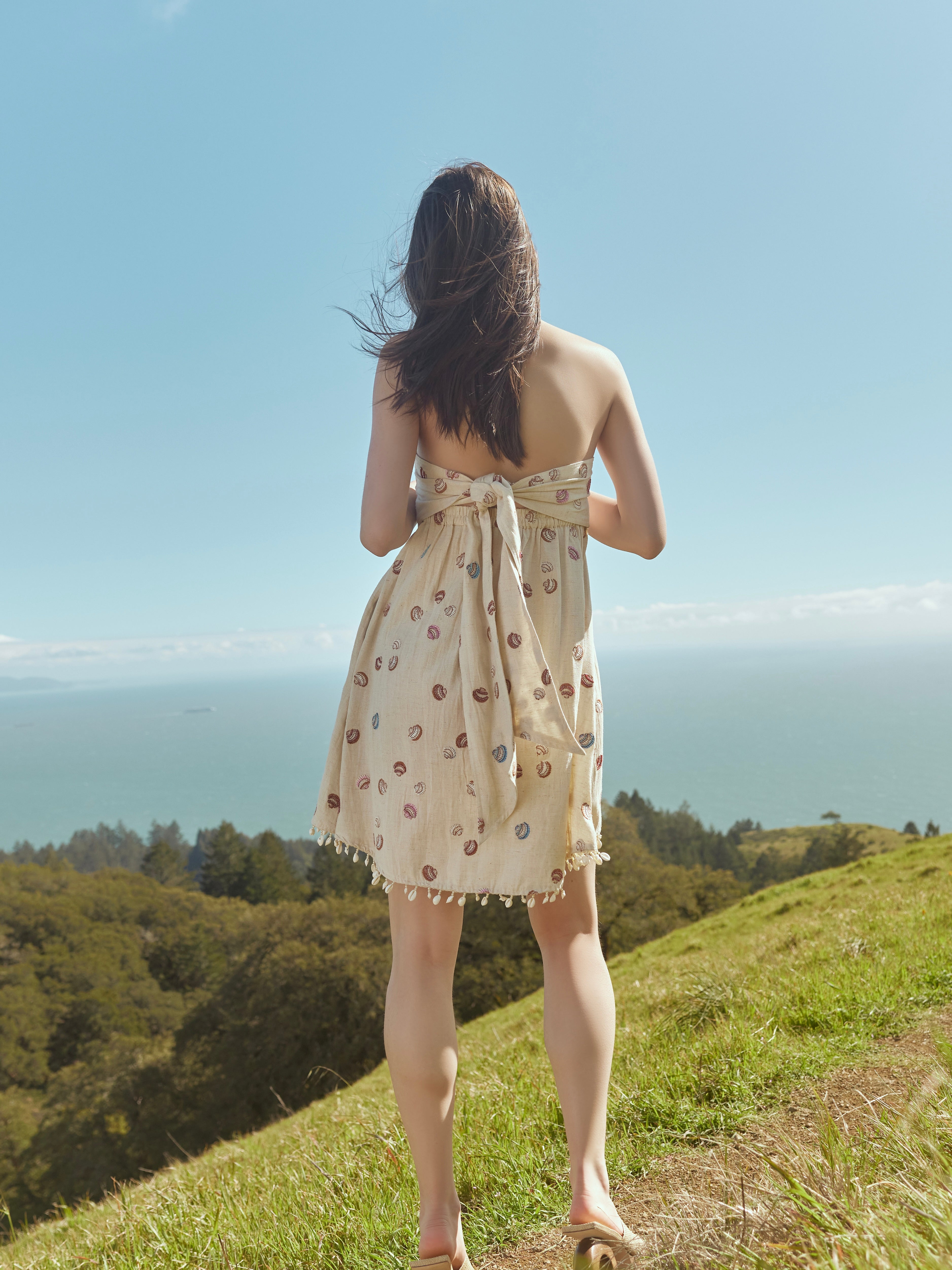 Katty Beaded Embroidered Mini Dress With Puka Fringe - Light Sand/Beaded Embroidered Shells With Puka Beaded Fringe
