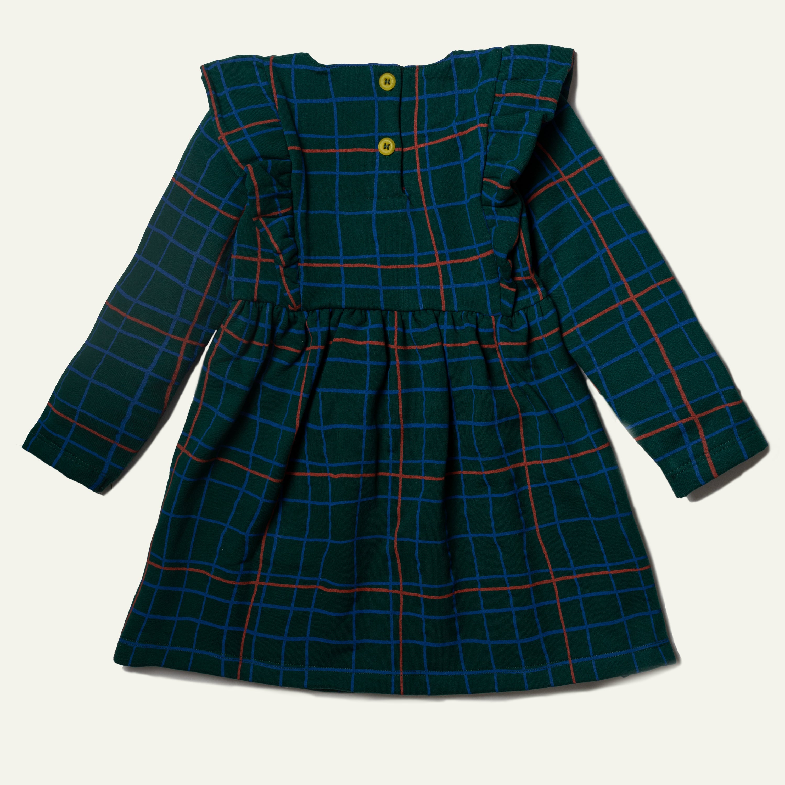 Recycled Cotton Grid Kid Ruffle Dress