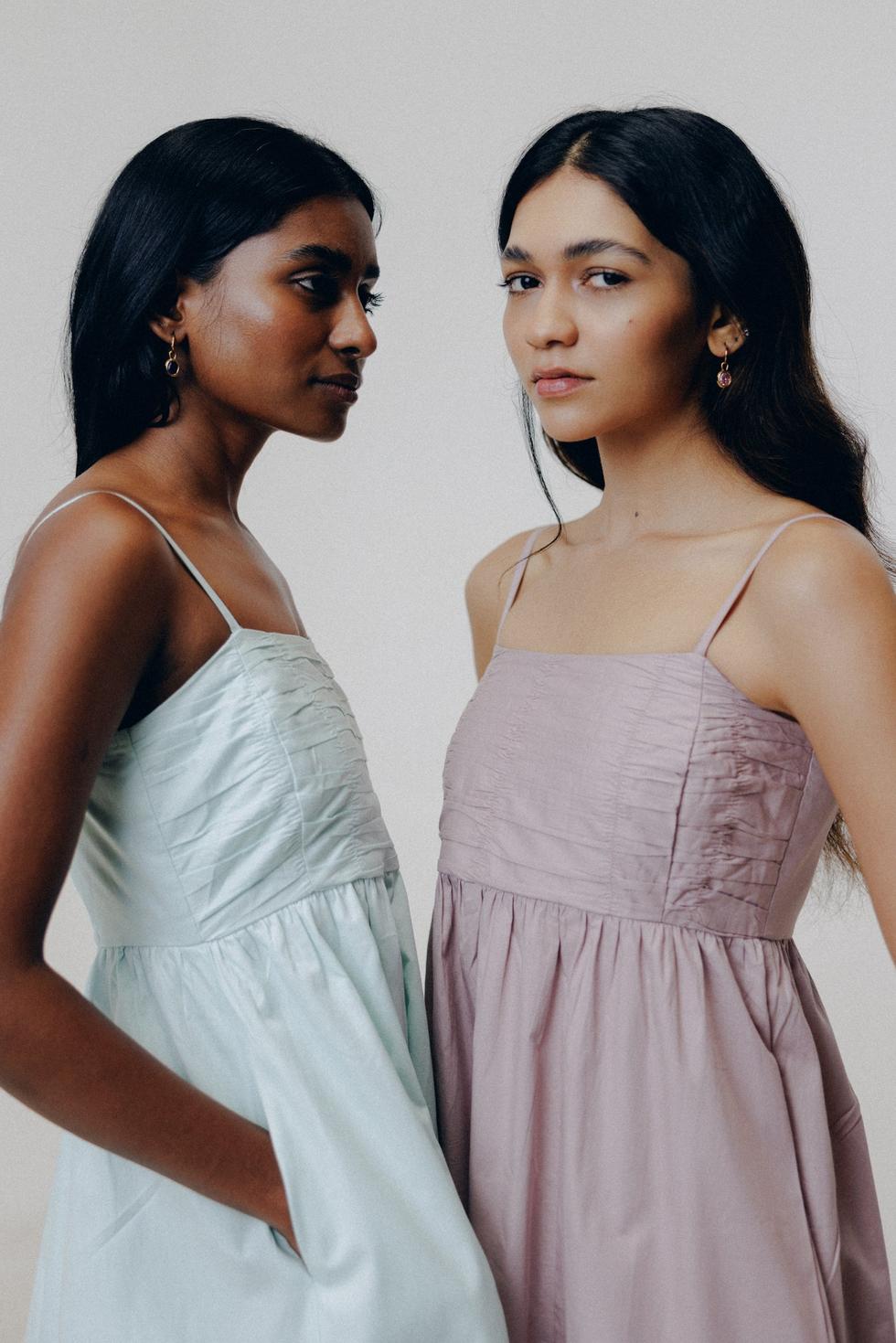 Ruched Strappy Dress - Poplin Pink