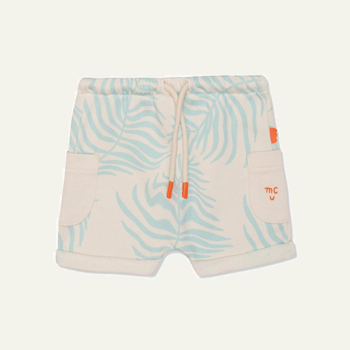 Recycled Cotton Palm Leaf Baby Shorts - Natural/sterling Blue