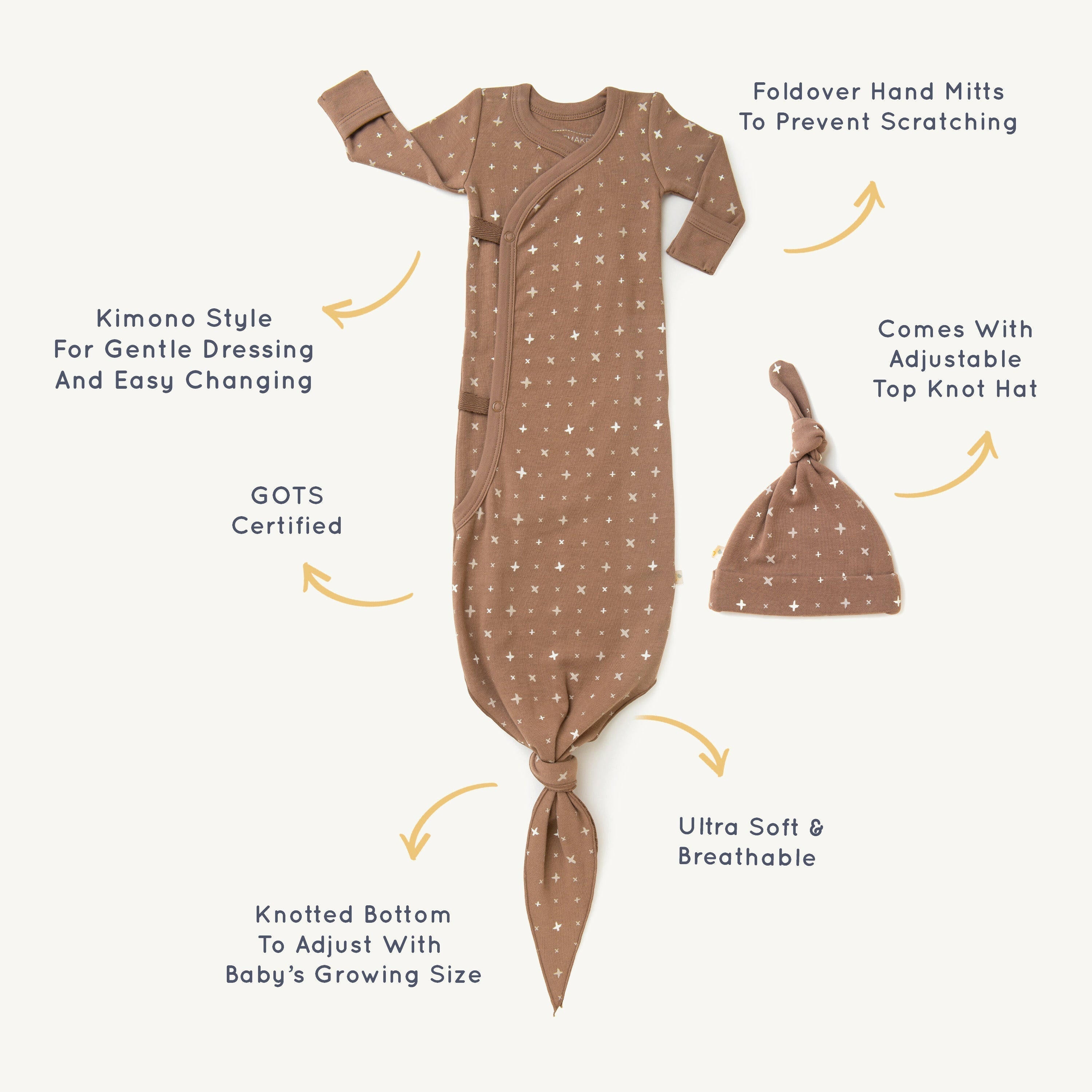 Organic Baby Sleep Gown Knotted - Sparkle Kimono Knotted Gown Makemake Organics
