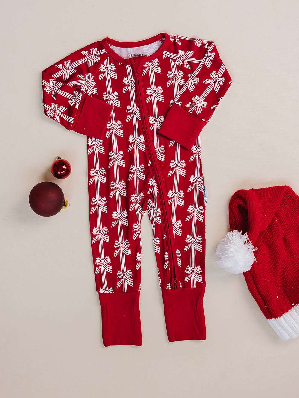 Bamboo Zip Romper | Red Bows