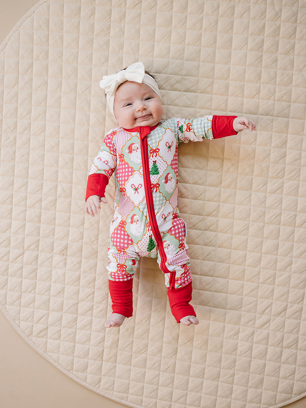 Bamboo Zip Romper | Santa Patchwork