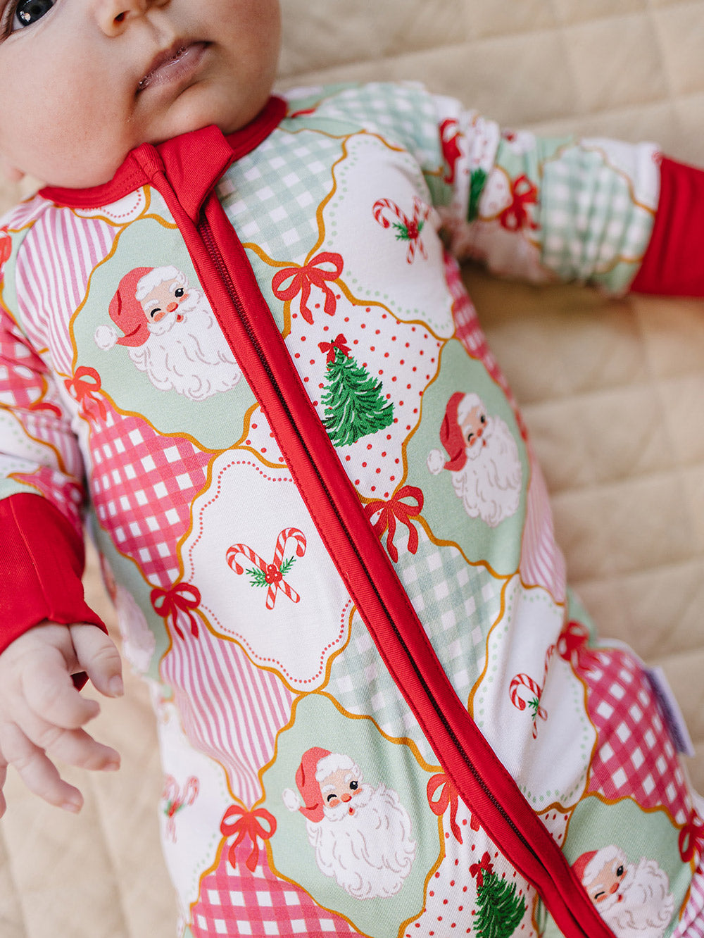 Bamboo Zip Romper | Santa Patchwork