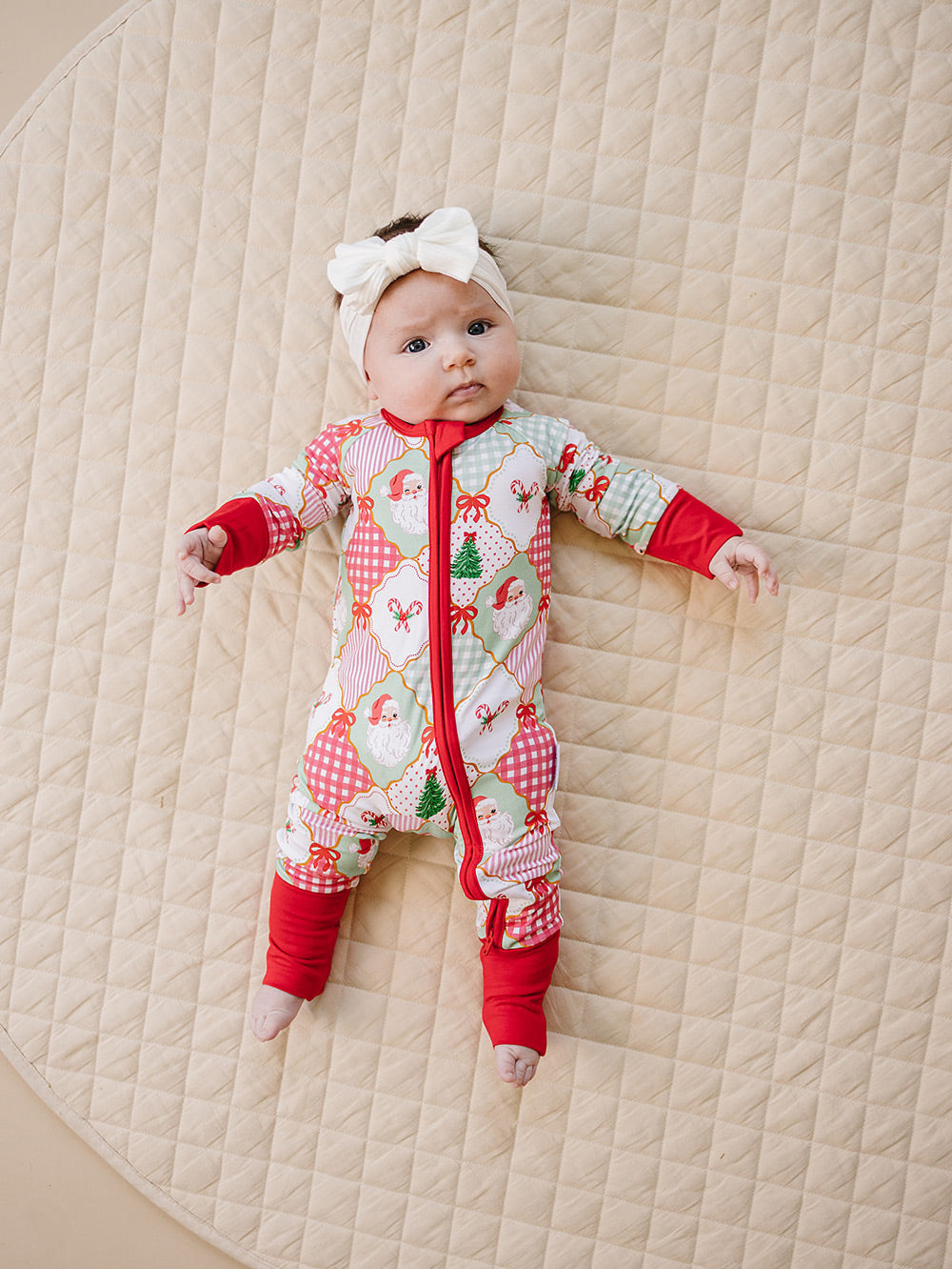 Bamboo Zip Romper | Santa Patchwork