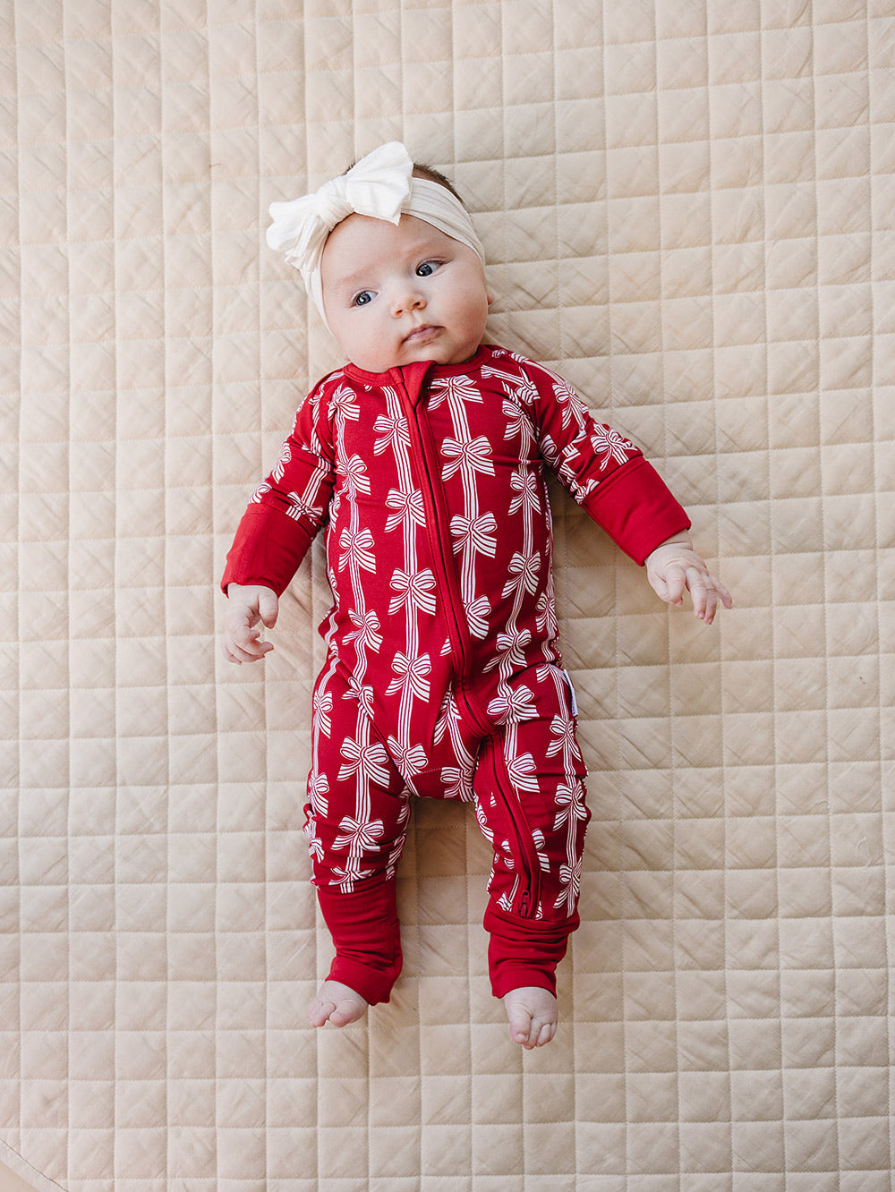 Bamboo Zip Romper | Red Bows