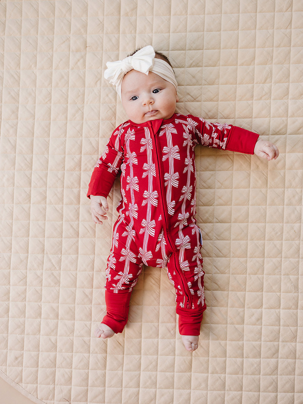 Bamboo Zip Romper | Red Bows