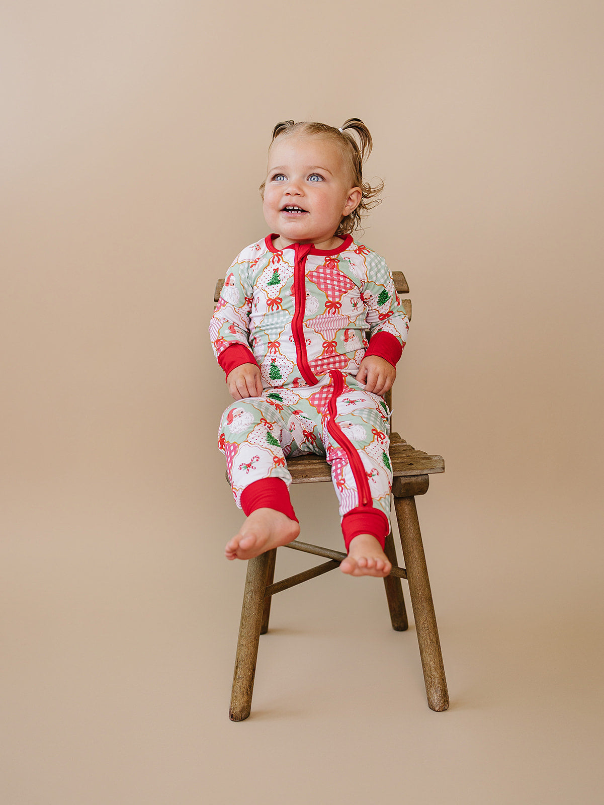 Bamboo Zip Romper | Santa Patchwork