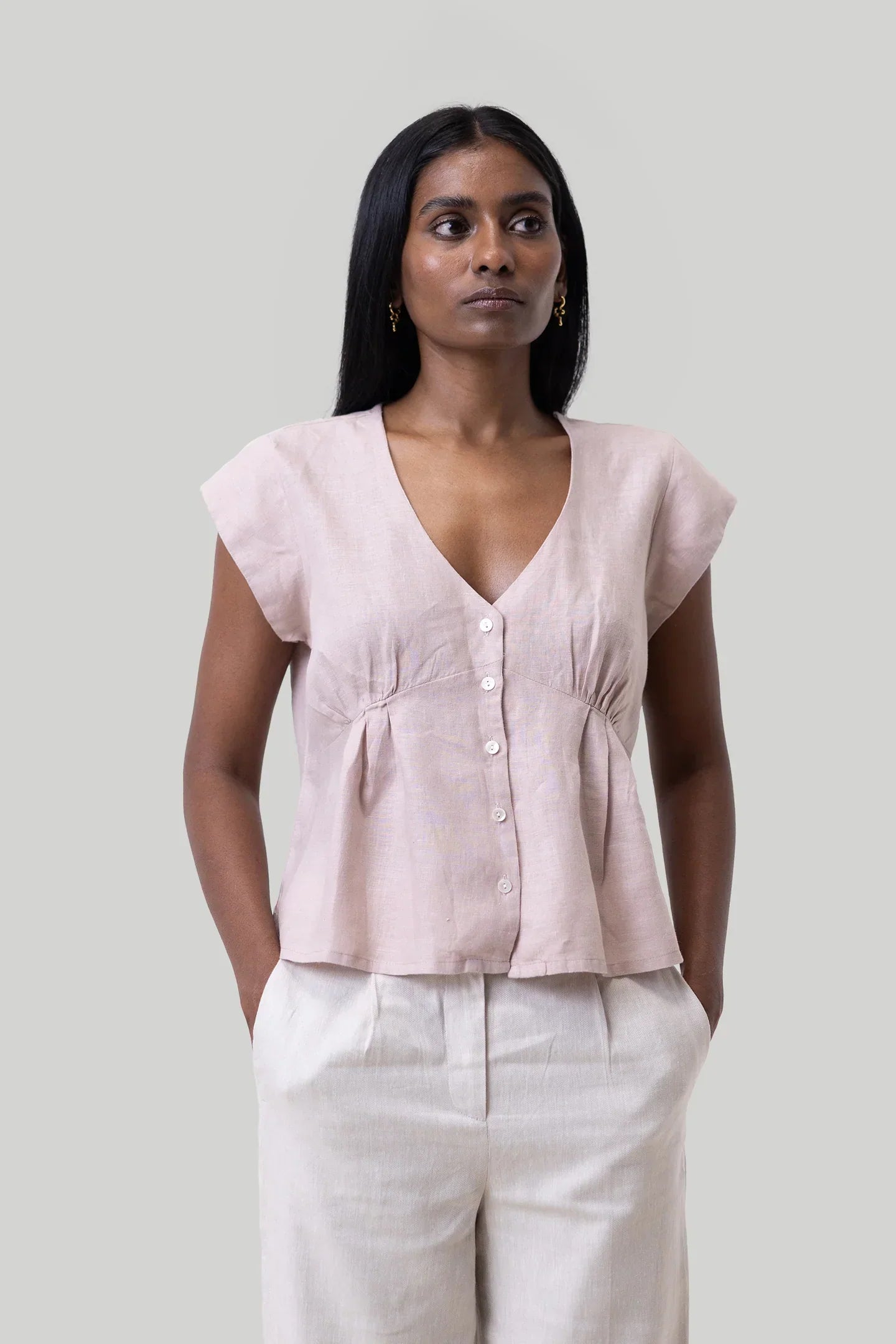 Deep V-neck Top - Hemp Pink