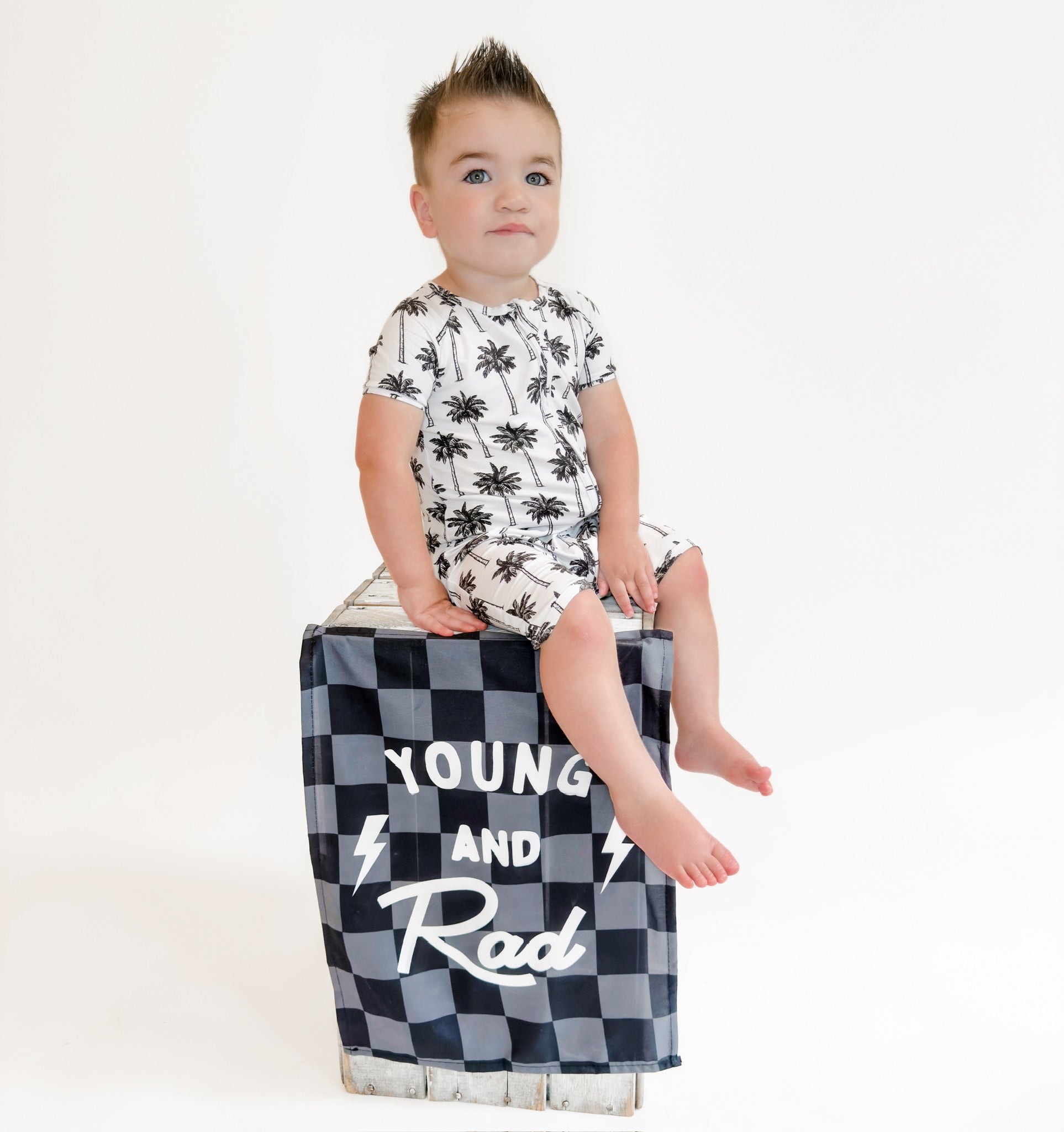 Bamboo Shorty Romper | Palm Style White