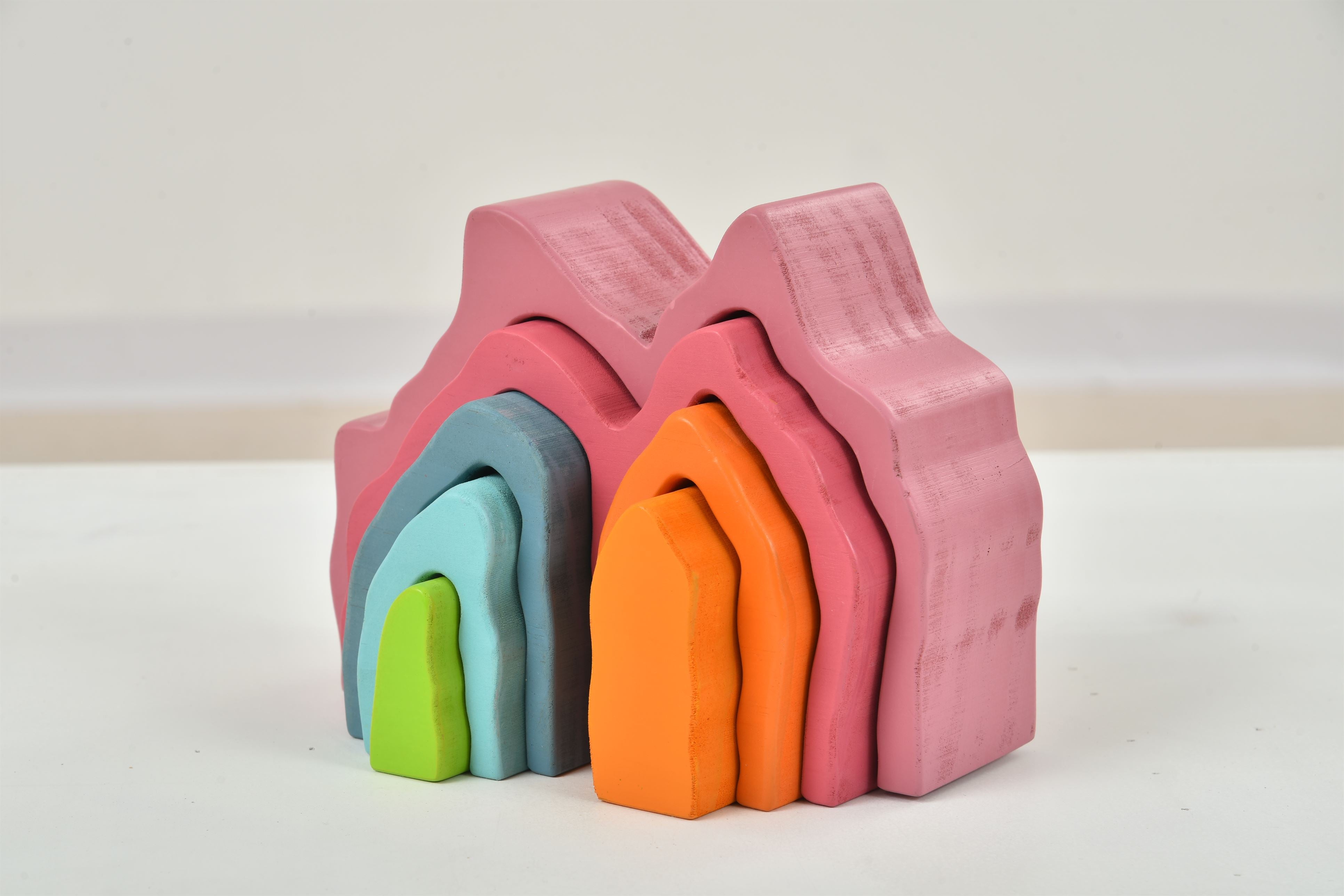 Wooden Mountain Rainbow Stacker Toy Puzzle Blocks Indoor Avenlur.com