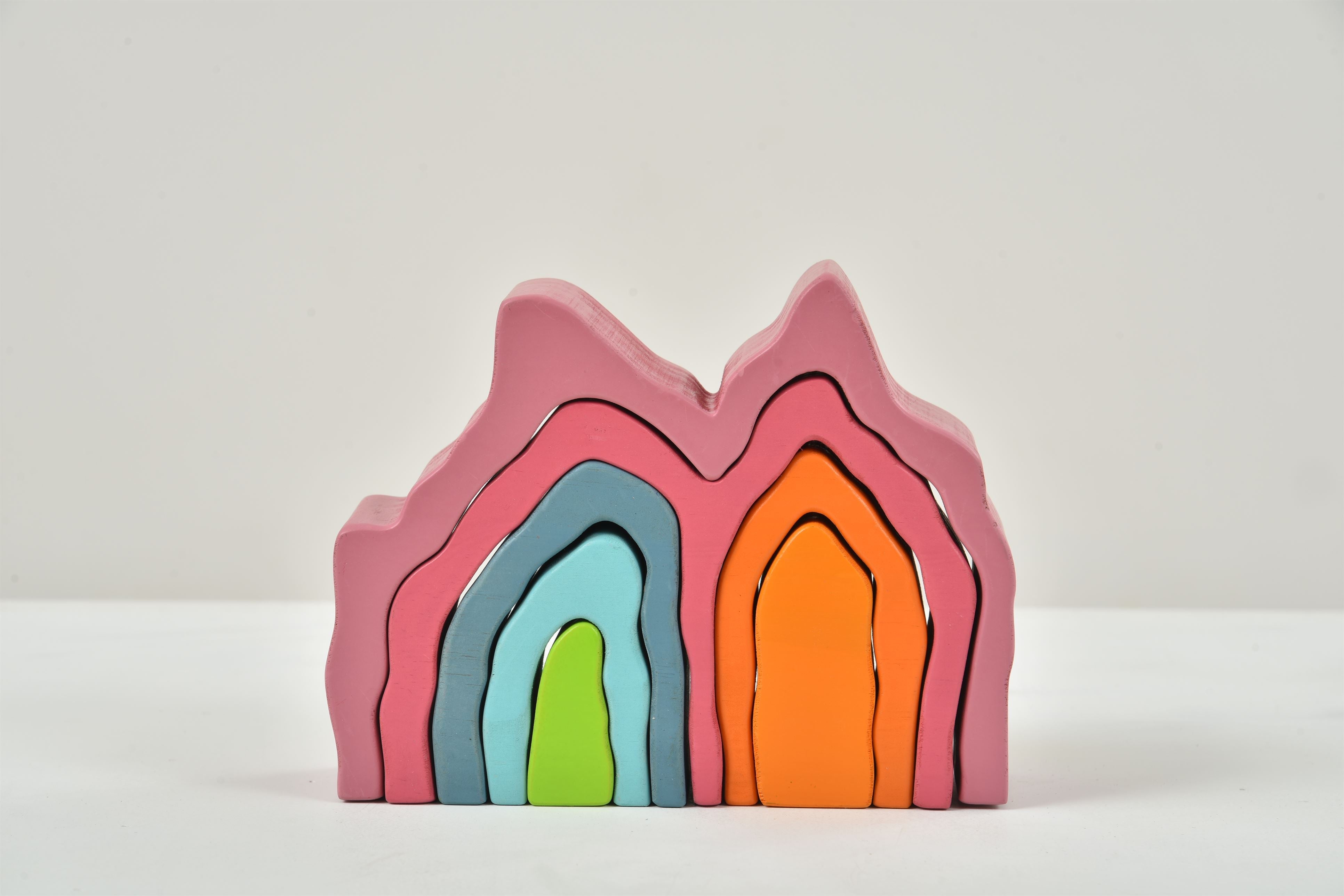 Wooden Mountain Rainbow Stacker Toy Puzzle Blocks Indoor Avenlur.com