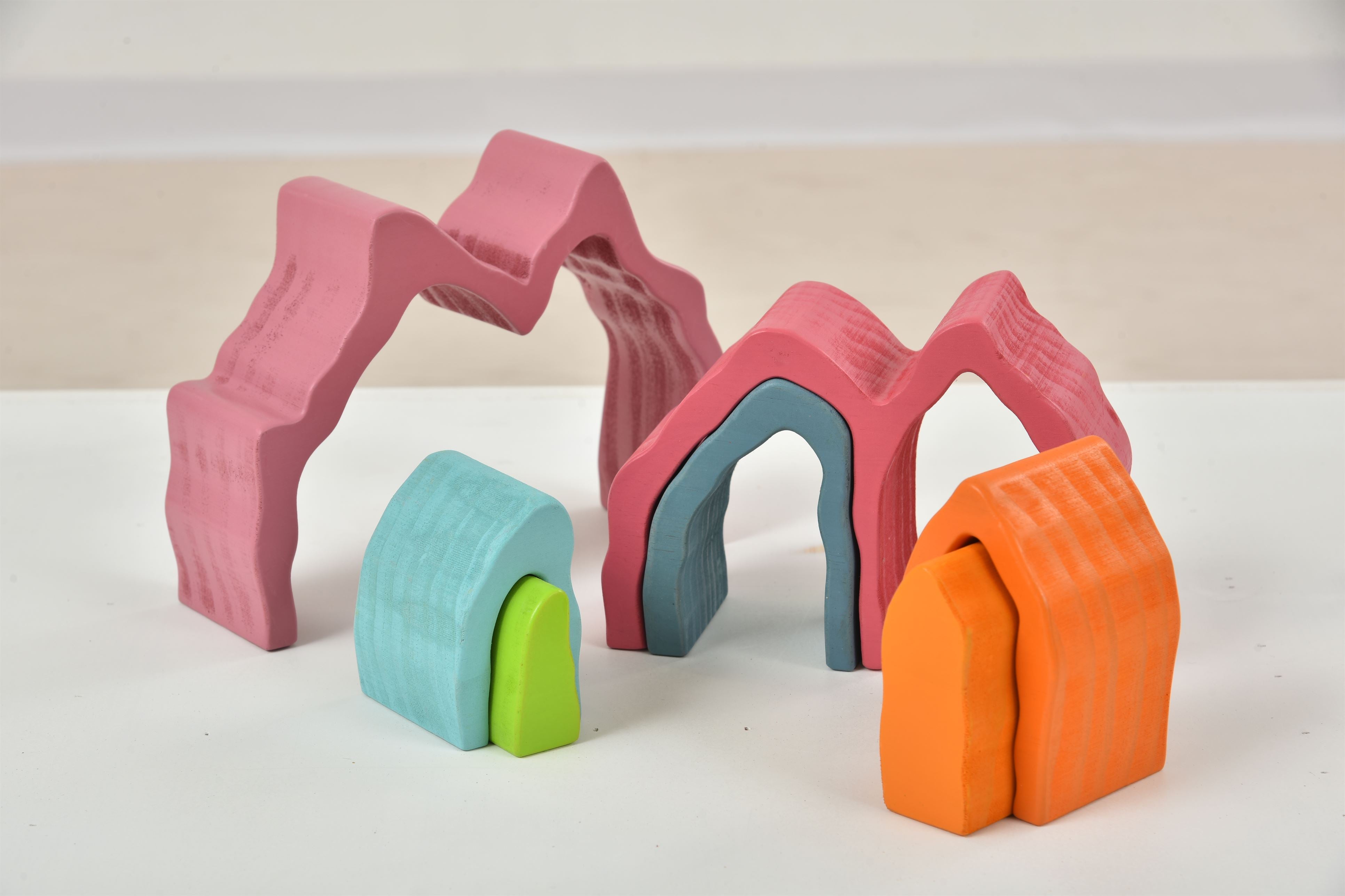 Wooden Mountain Rainbow Stacker Toy Puzzle Blocks Indoor Avenlur.com