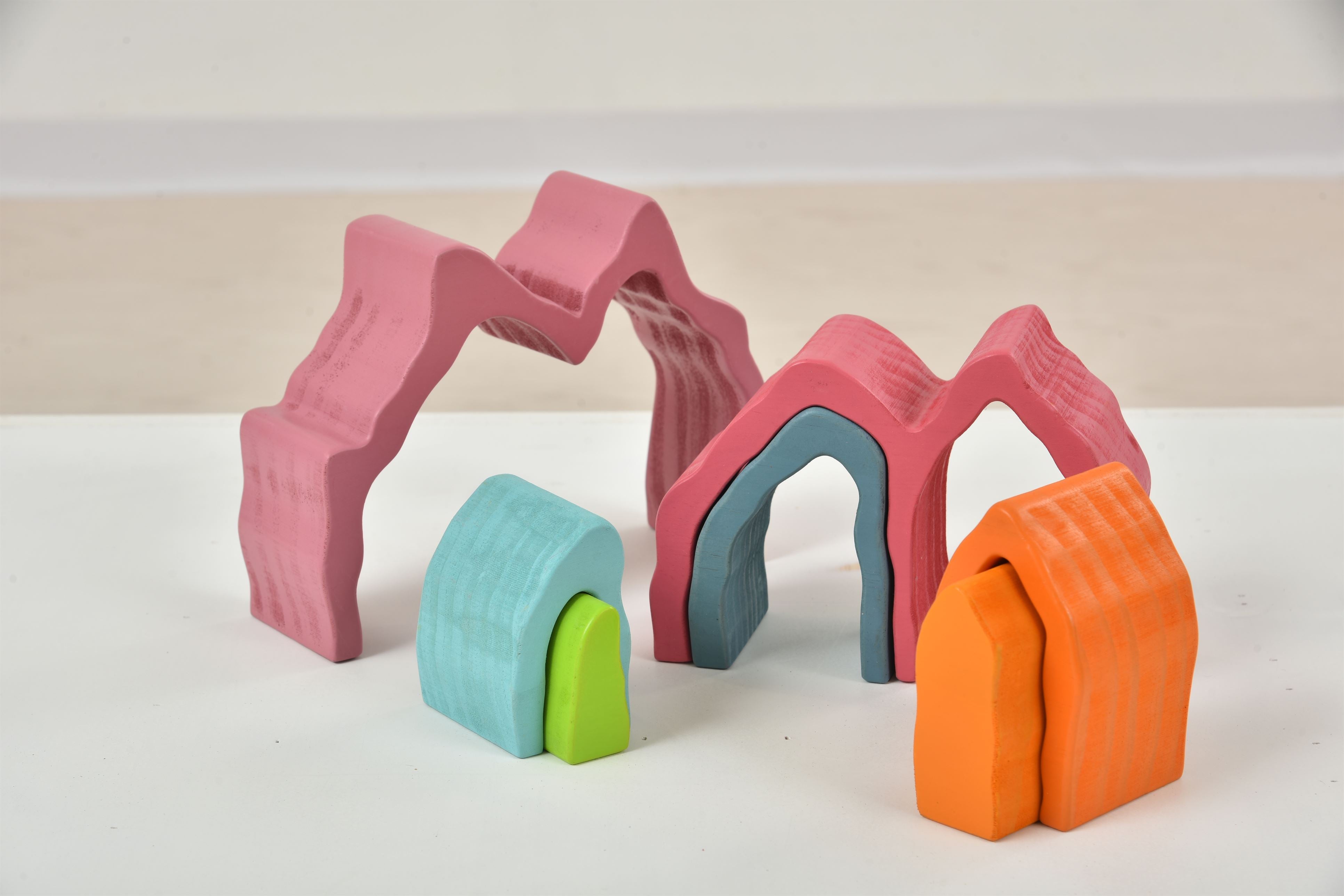 Wooden Mountain Rainbow Stacker Toy Puzzle Blocks Indoor Avenlur.com