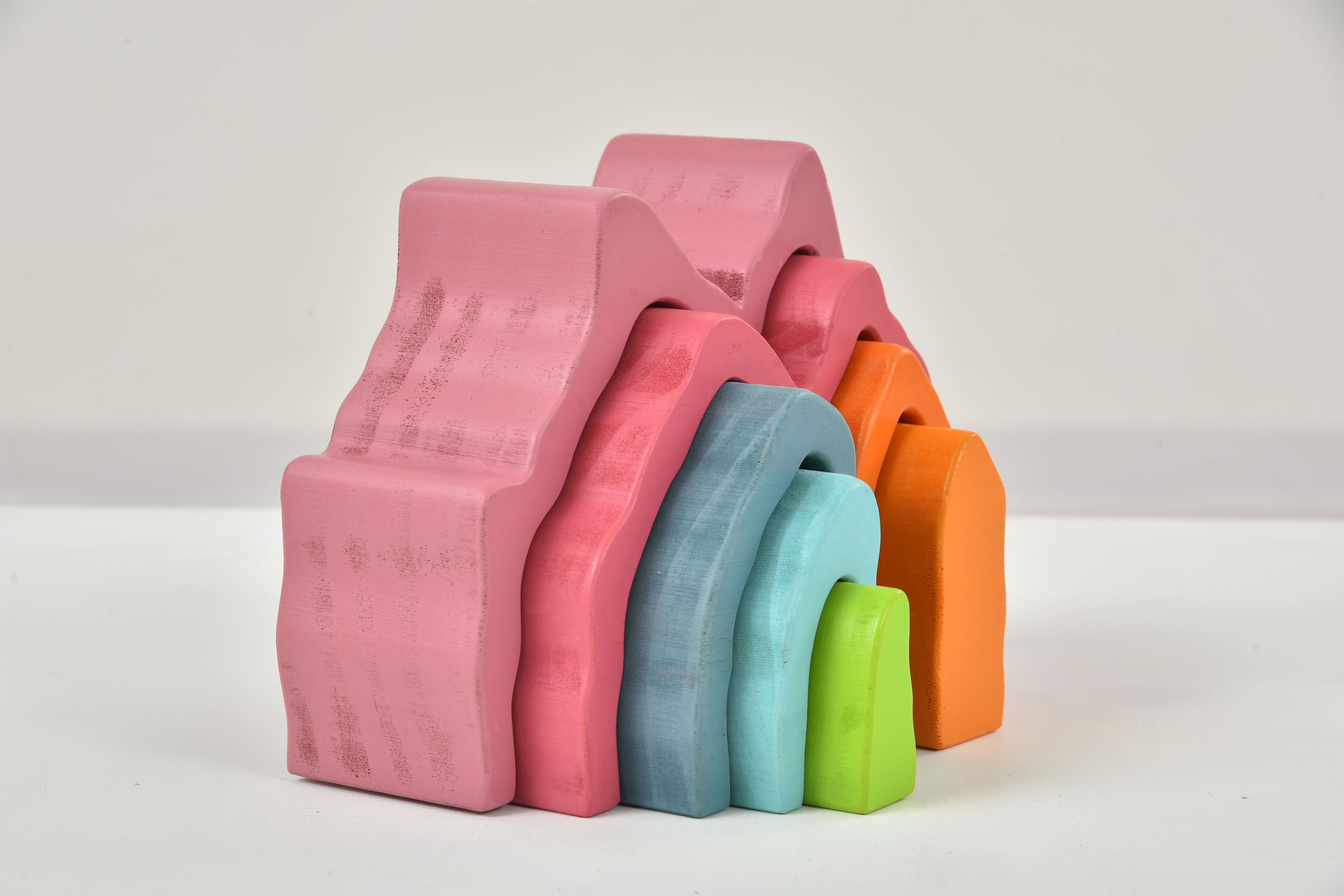 Wooden Mountain Rainbow Stacker Toy Puzzle Blocks Indoor Avenlur.com