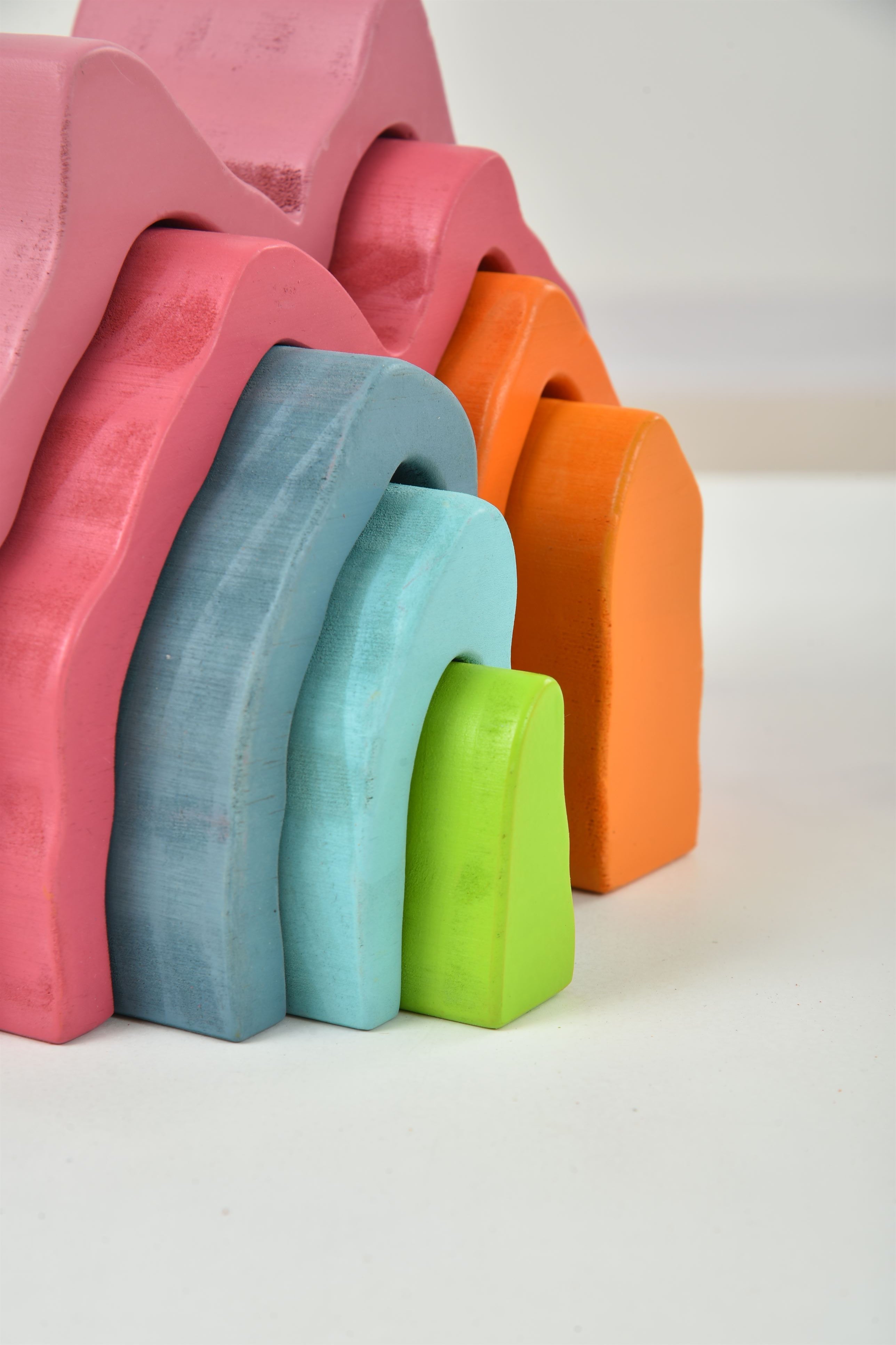 Wooden Mountain Rainbow Stacker Toy Puzzle Blocks Indoor Avenlur.com