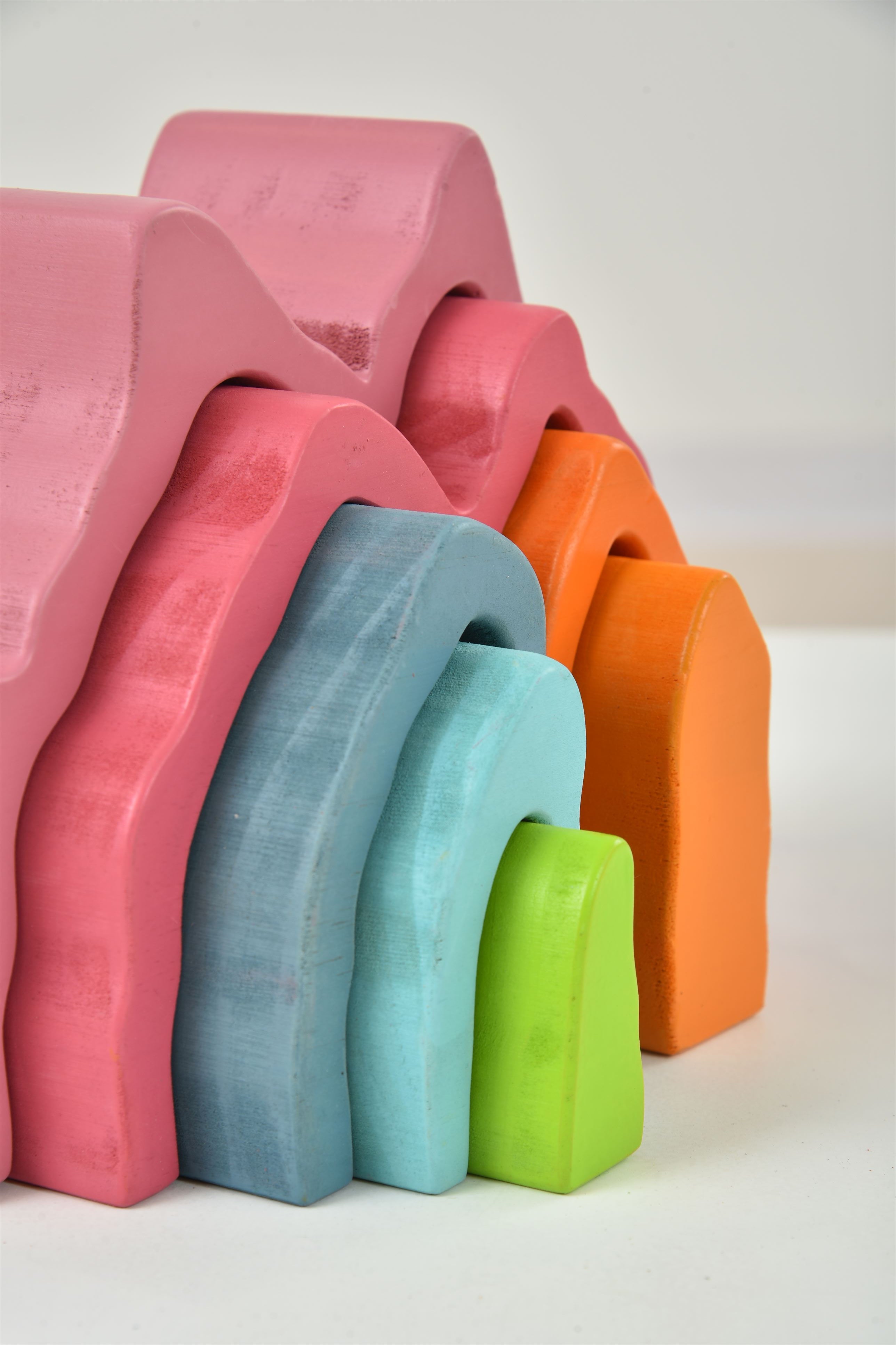 Wooden Mountain Rainbow Stacker Toy Puzzle Blocks Indoor Avenlur.com