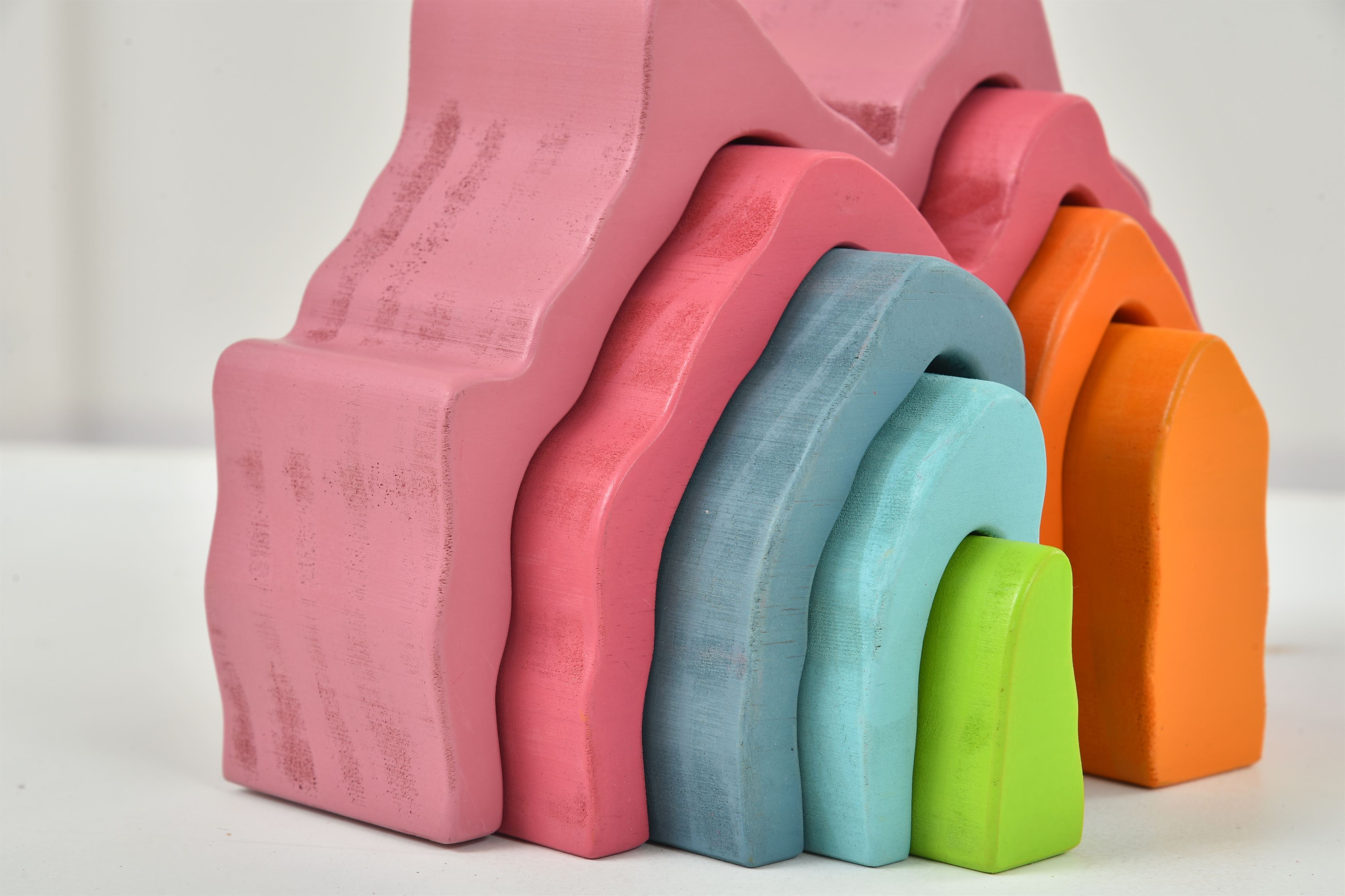 Wooden Mountain Rainbow Stacker Toy Puzzle Blocks Indoor Avenlur.com