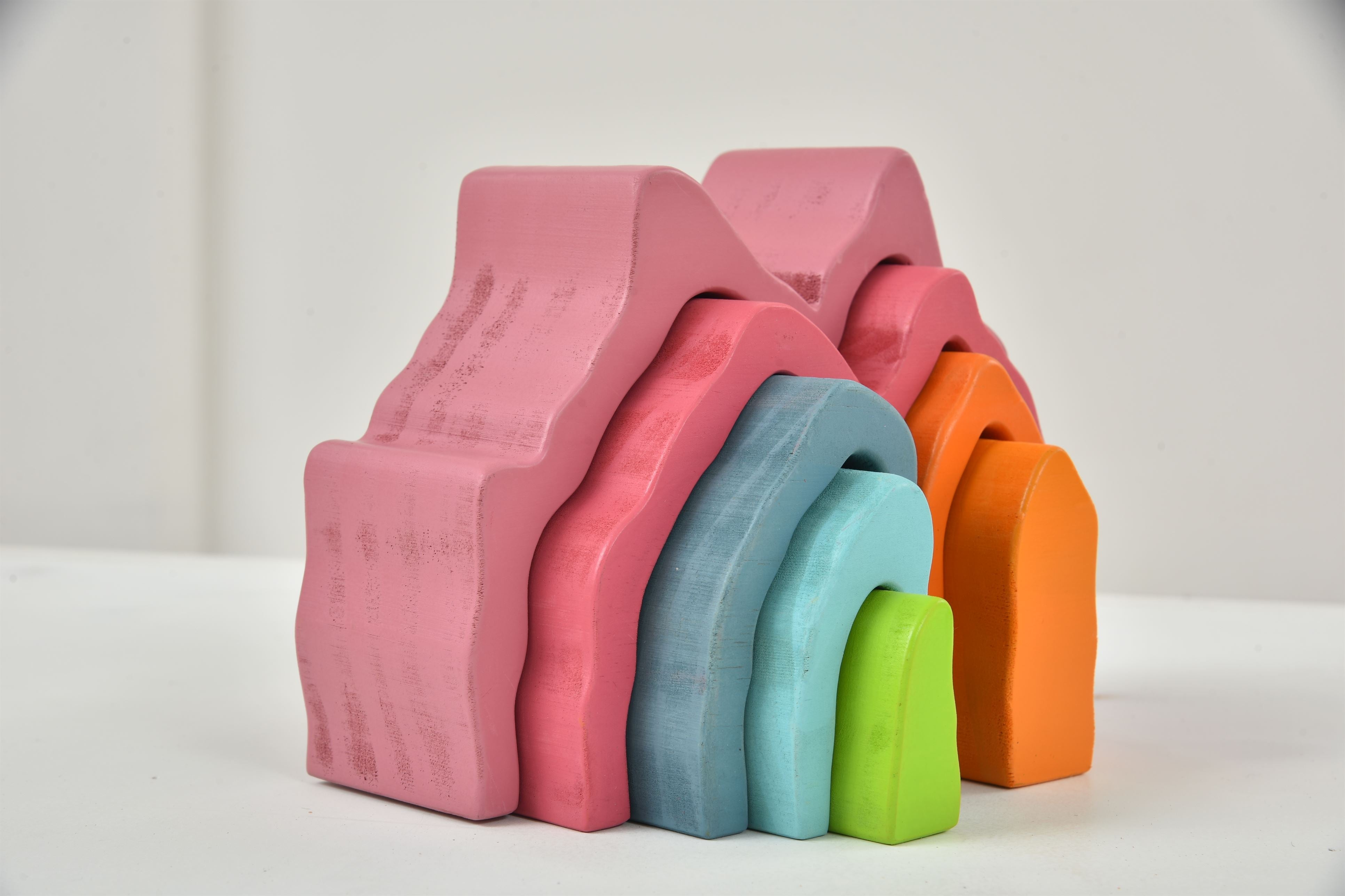 Wooden Mountain Rainbow Stacker Toy Puzzle Blocks Indoor Avenlur.com