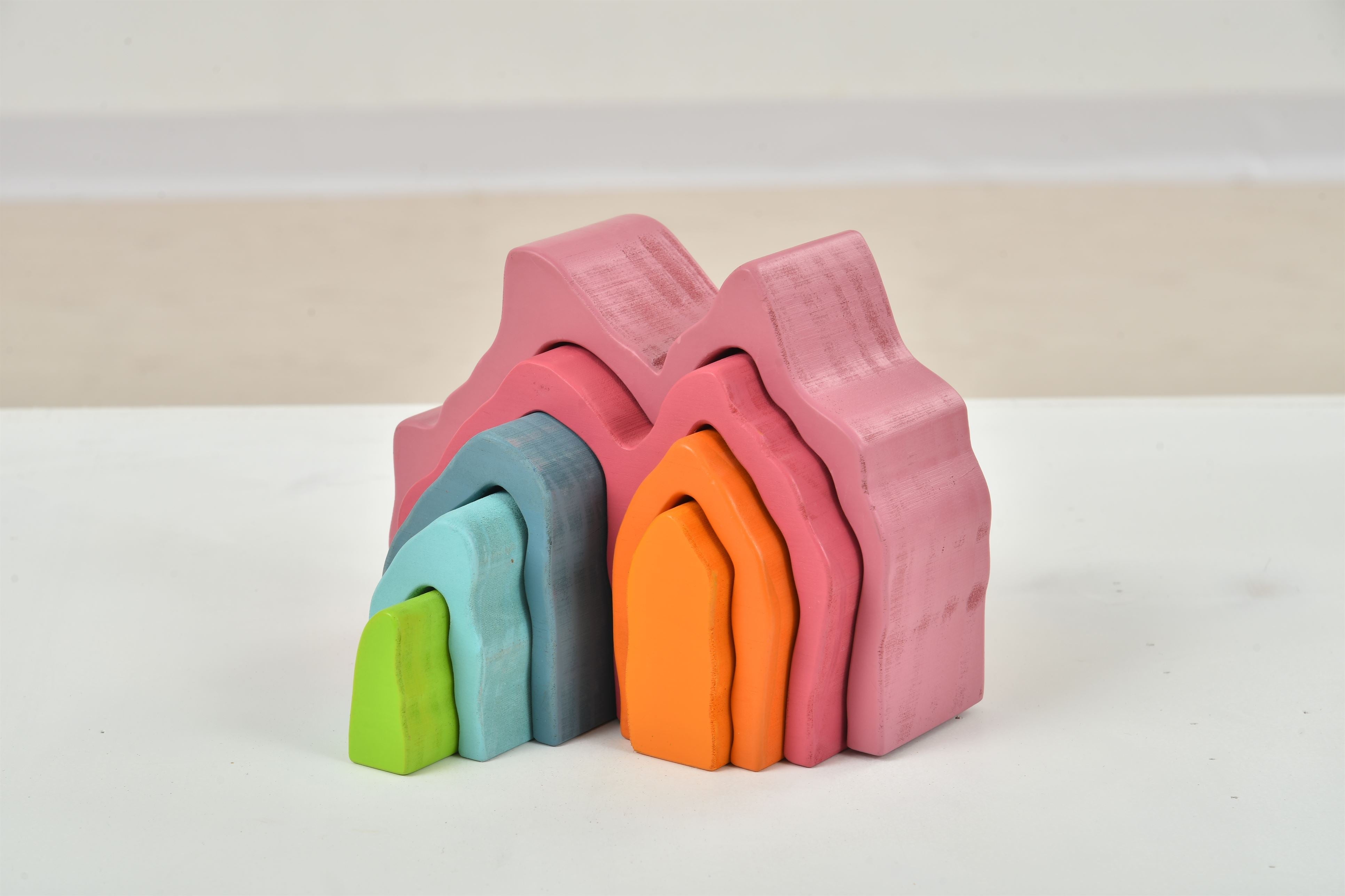 Wooden Mountain Rainbow Stacker Toy Puzzle Blocks Indoor Avenlur.com