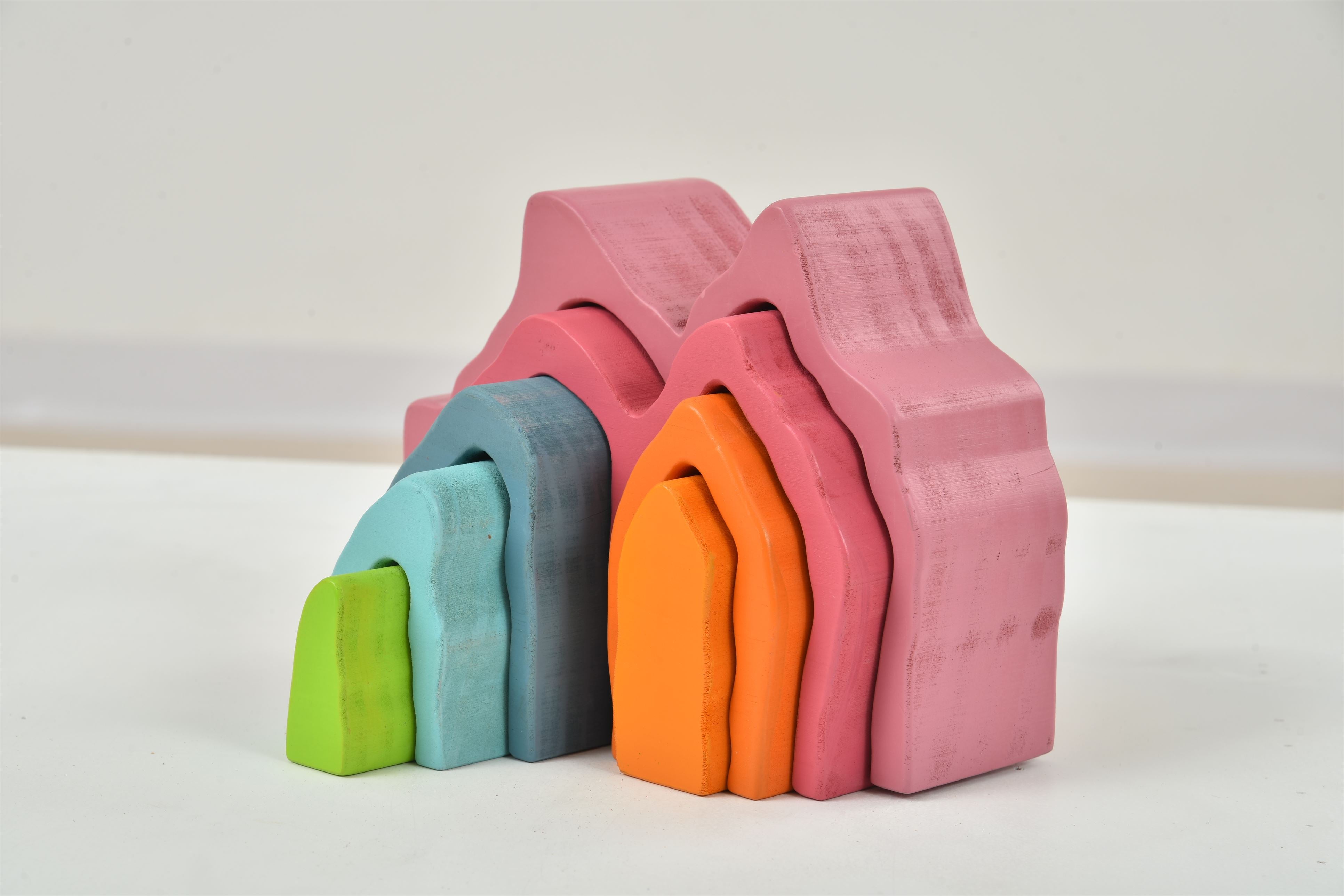 Wooden Mountain Rainbow Stacker Toy Puzzle Blocks Indoor Avenlur.com