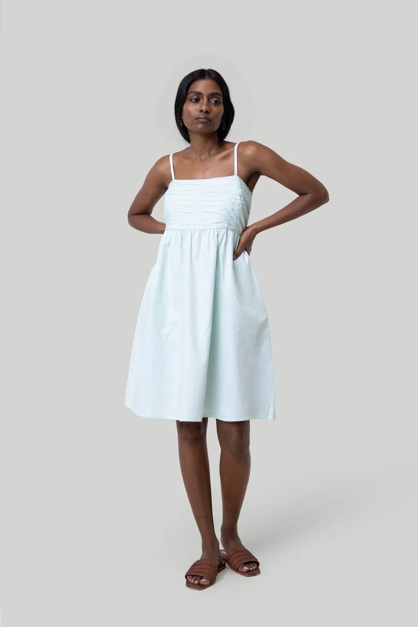 Ruched Strappy Dress - Sage Mint