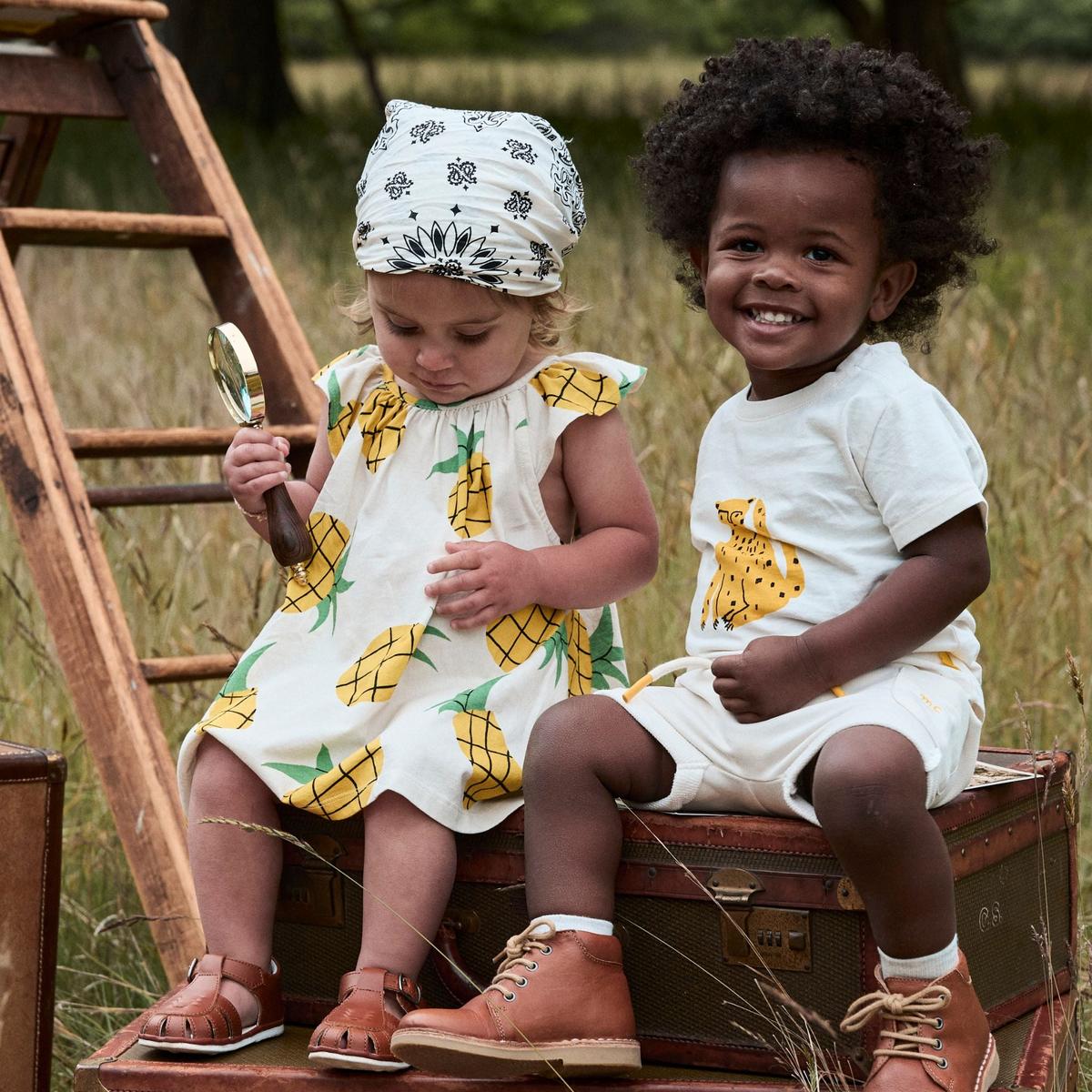 Recycled Cotton Pineapple Harvest Baby Summer Dress - Natural/multi