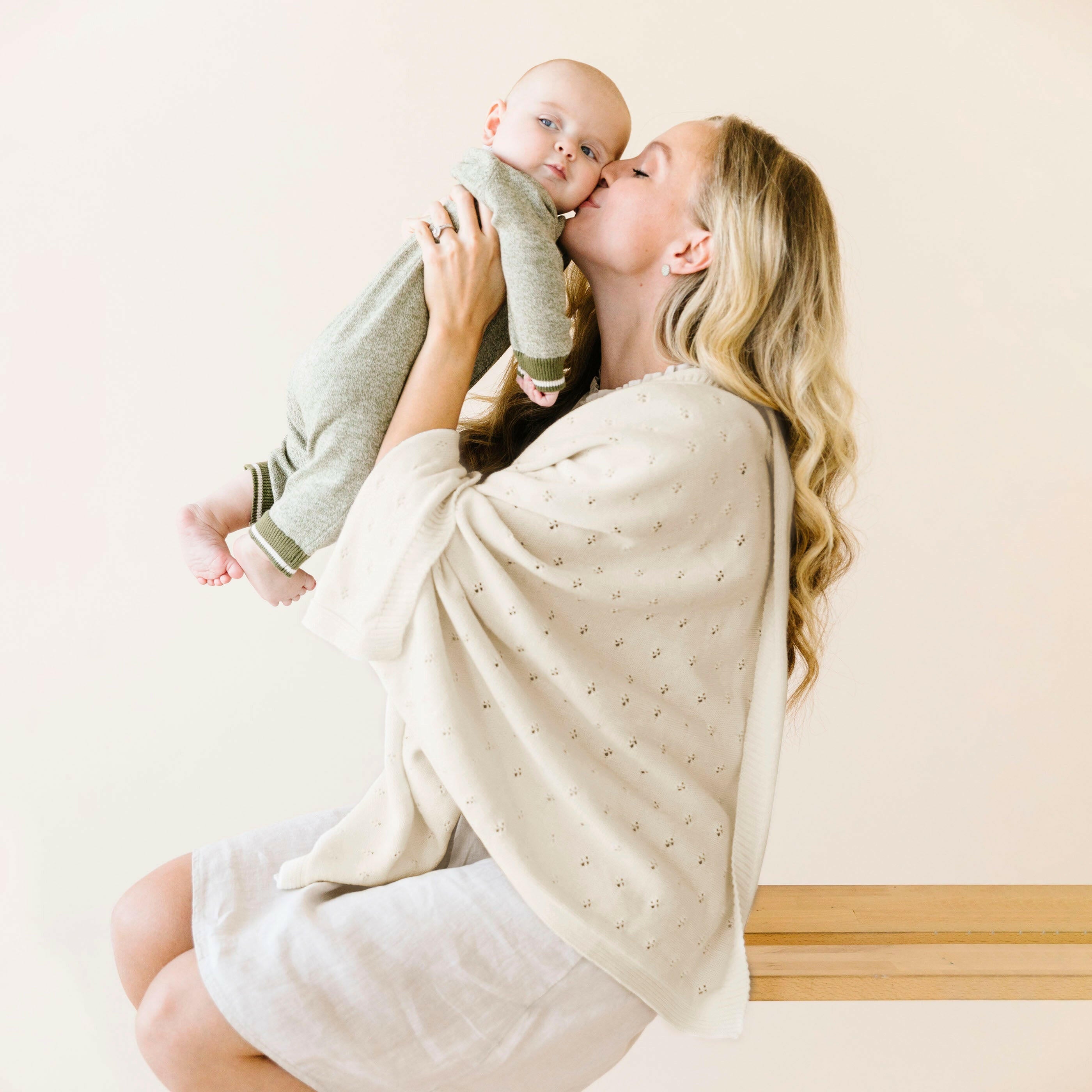 Organic Baby Blanket Pointelle - Vanilla Natural Pointelle Baby Blanket Makemake Organics