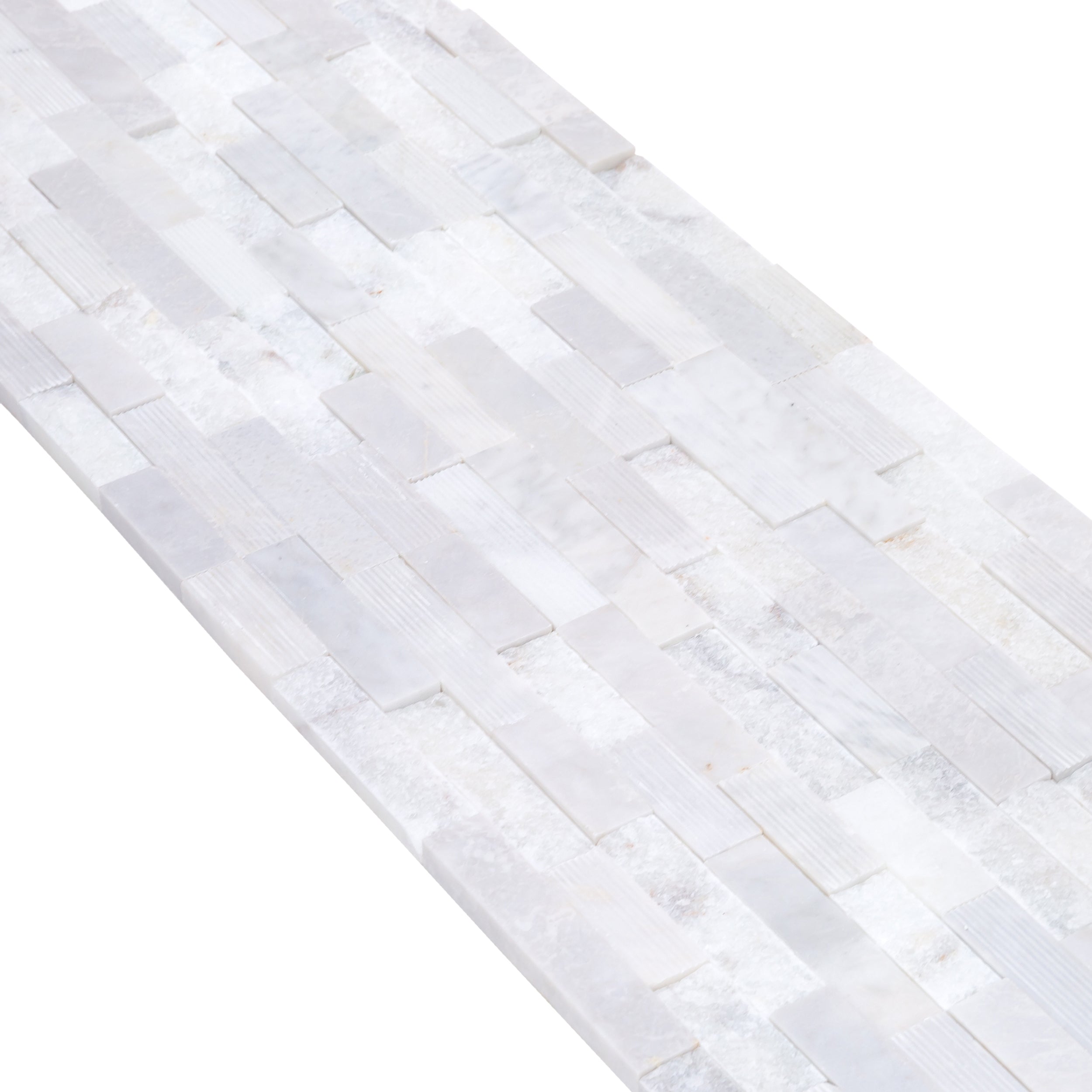Lincoln White Ledger 3D Panel 6"x24" Multi Surface Natural Marble Wall Tile - Belair Collection