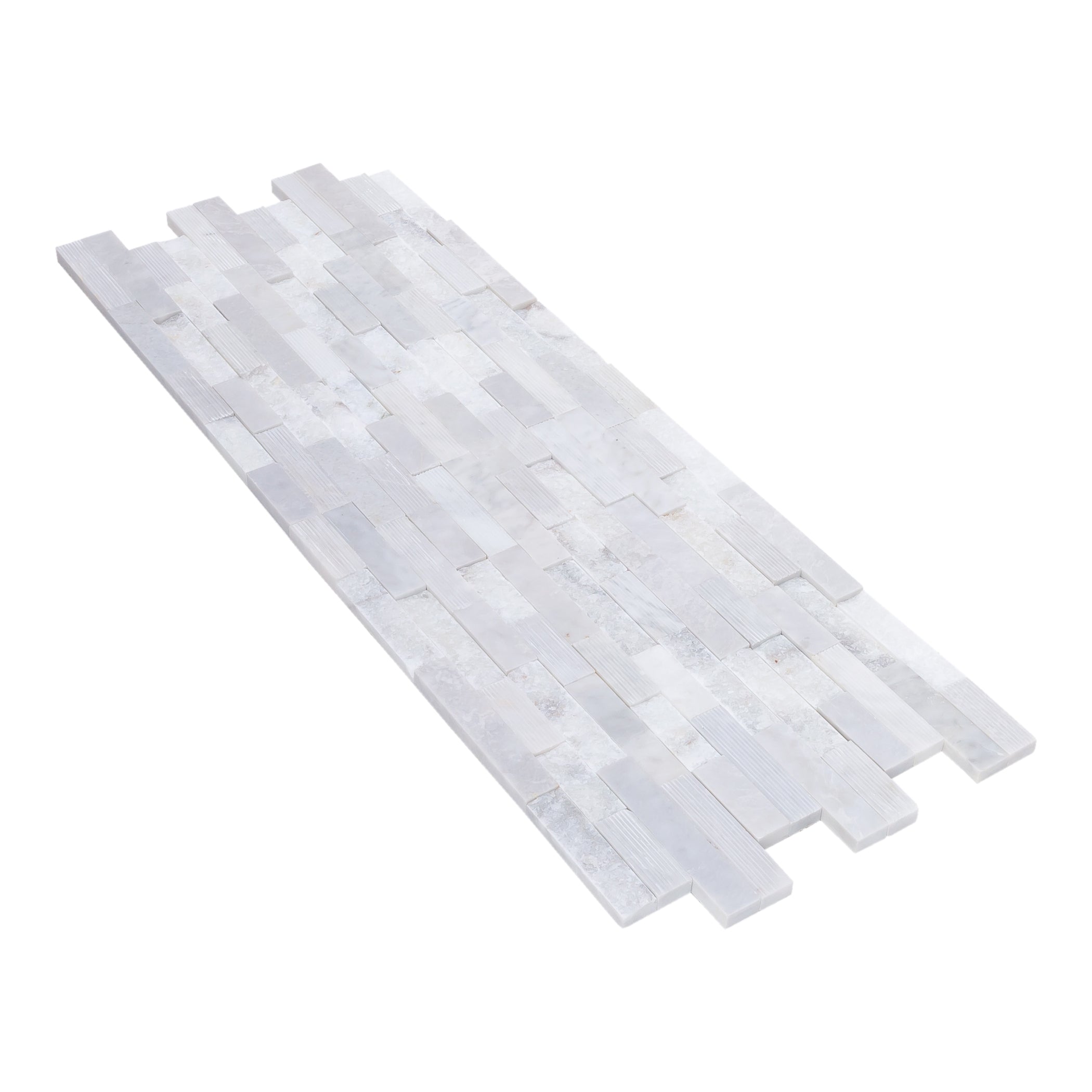 Lincoln White Ledger 3D Panel 6"x24" Multi Surface Natural Marble Wall Tile - Belair Collection