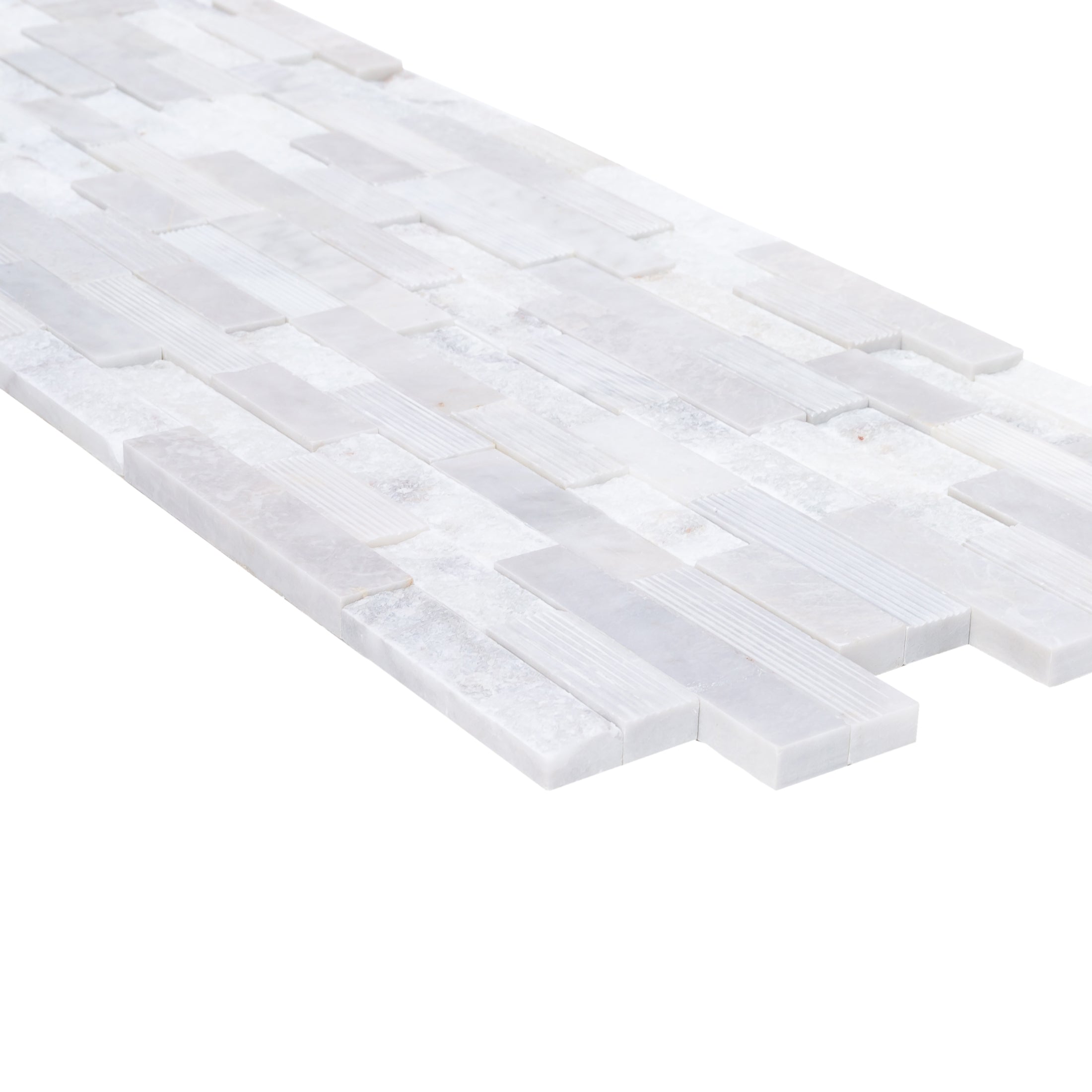 Lincoln White Ledger 3D Panel 6"x24" Multi Surface Natural Marble Wall Tile - Belair Collection