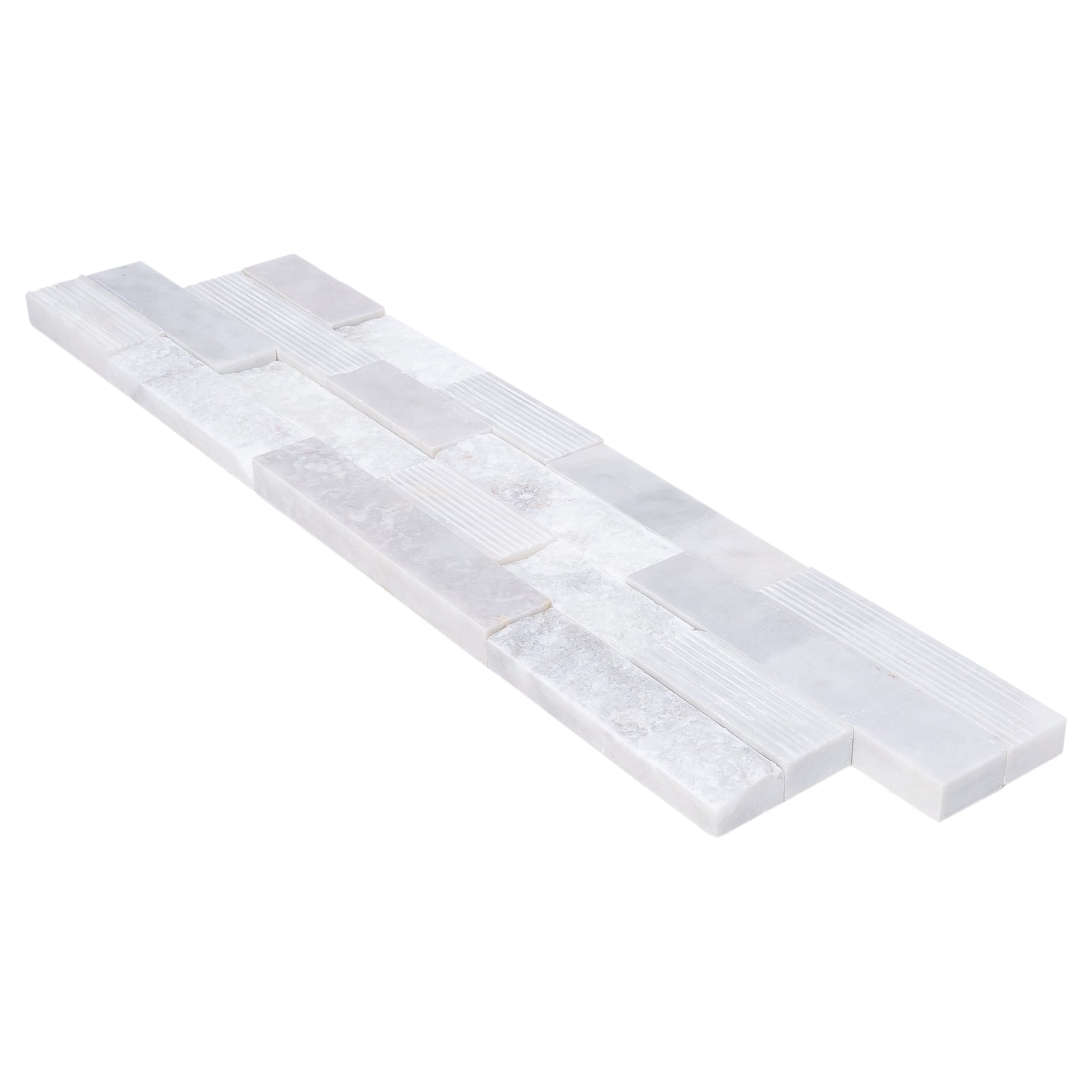 Lincoln White Ledger 3D Panel 6"x24" Multi Surface Natural Marble Wall Tile - Belair Collection