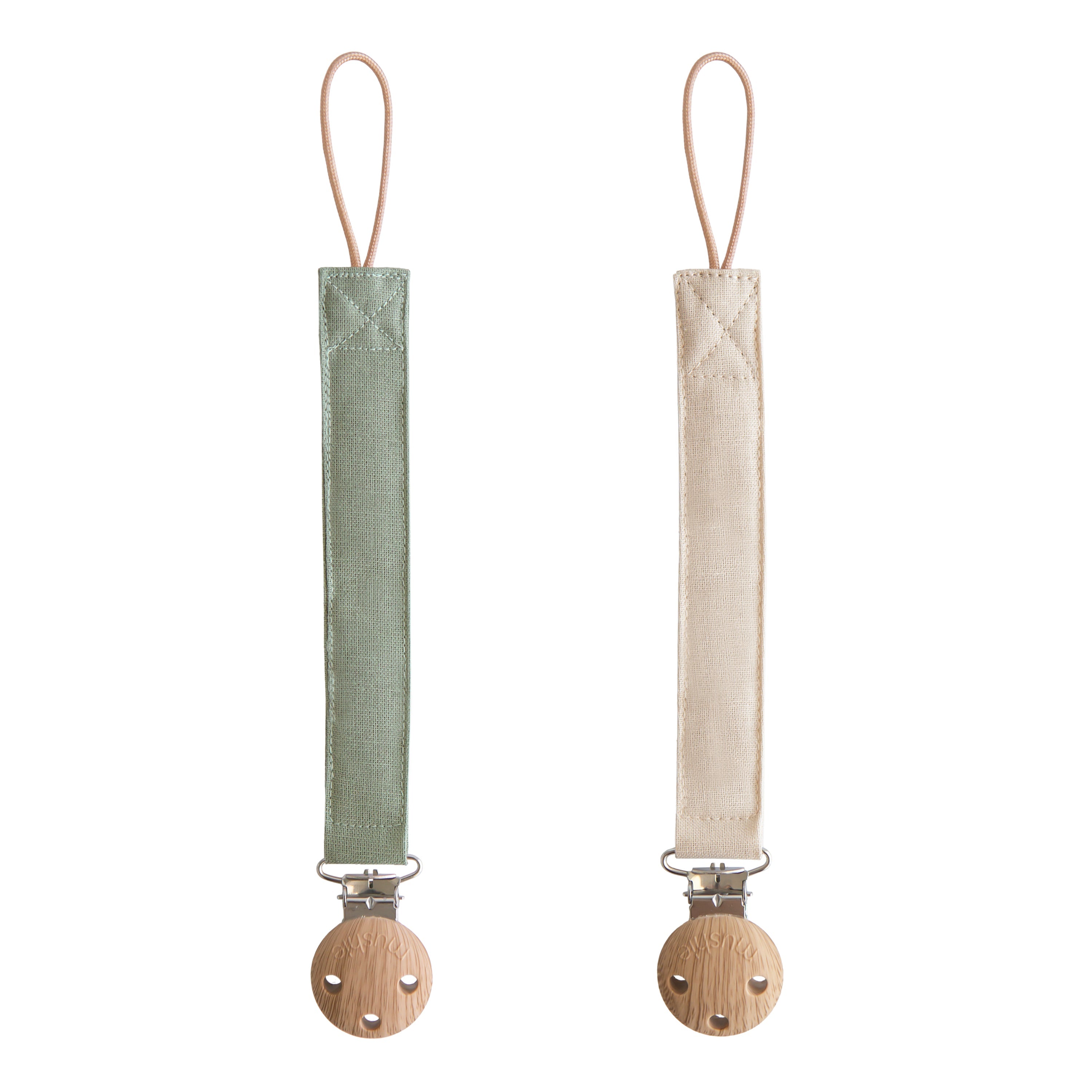 Linen Pacifier Clip 2-Pack Pacifier Clip Mushie Olive/Shifting Sand