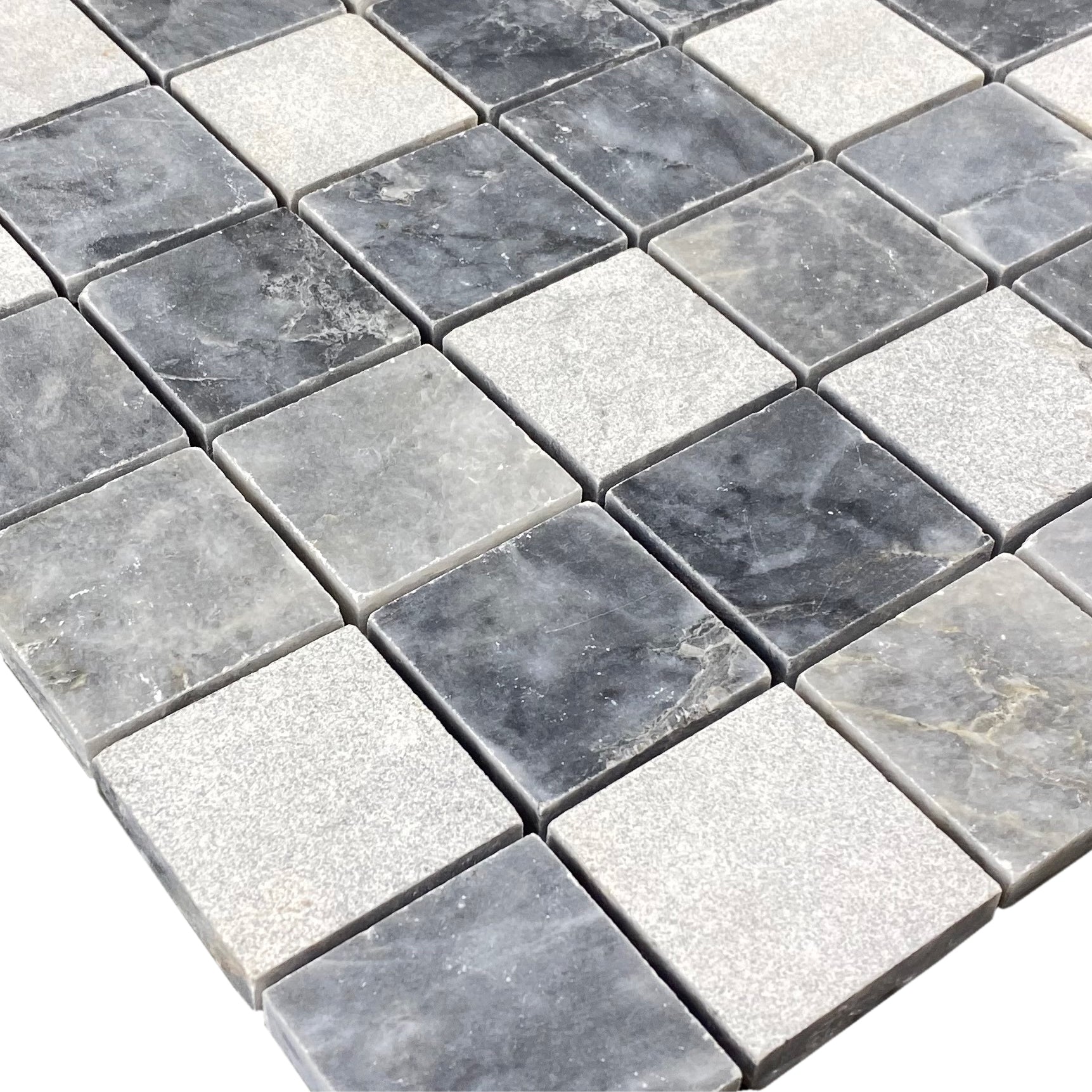 Luna Sky Marble 2"x2" Mixed Finish on 12"x12" Mesh Mosaic Tile - Belair Collection