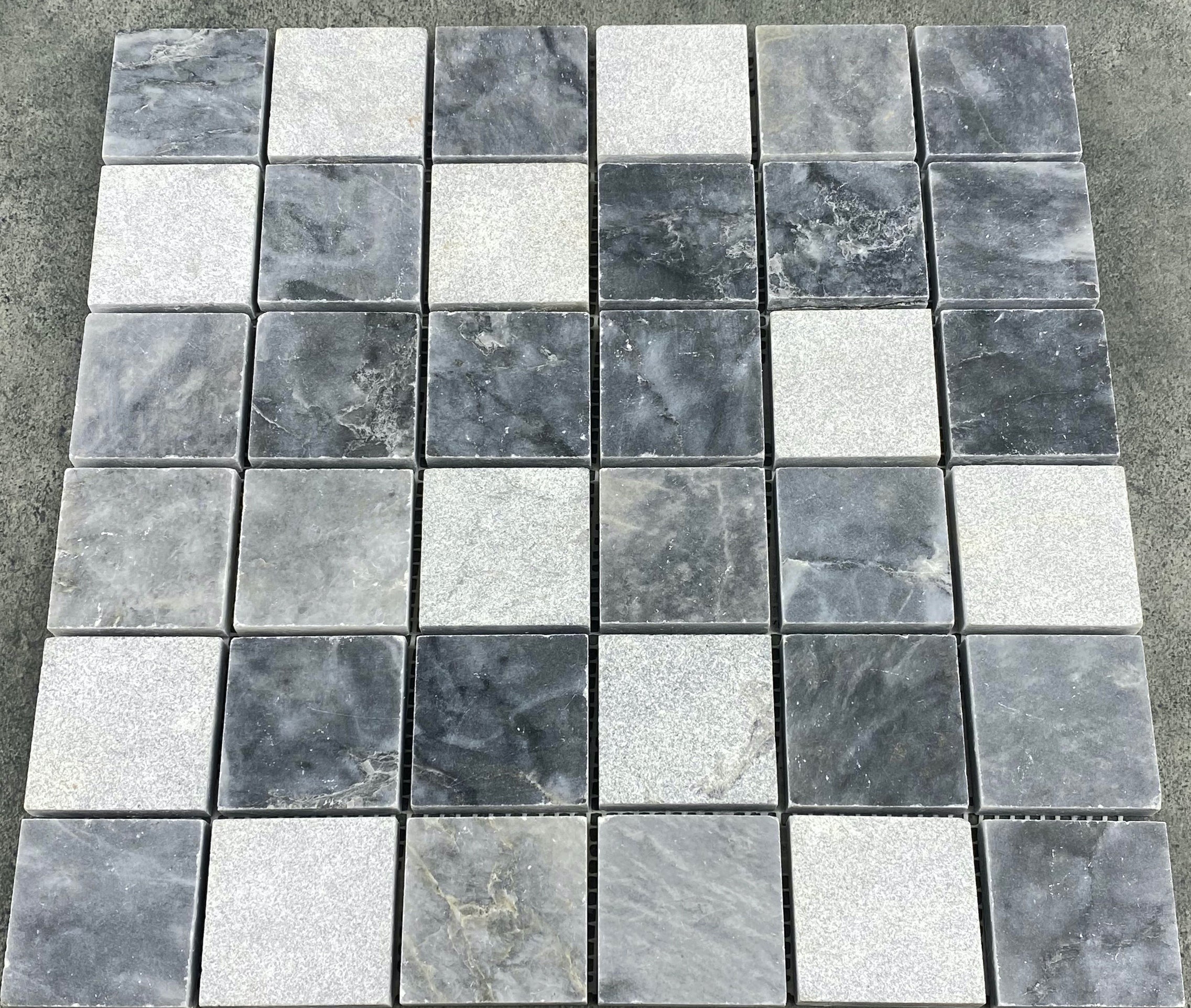 Luna Sky Marble 2"x2" Mixed Finish on 12"x12" Mesh Mosaic Tile - Belair Collection