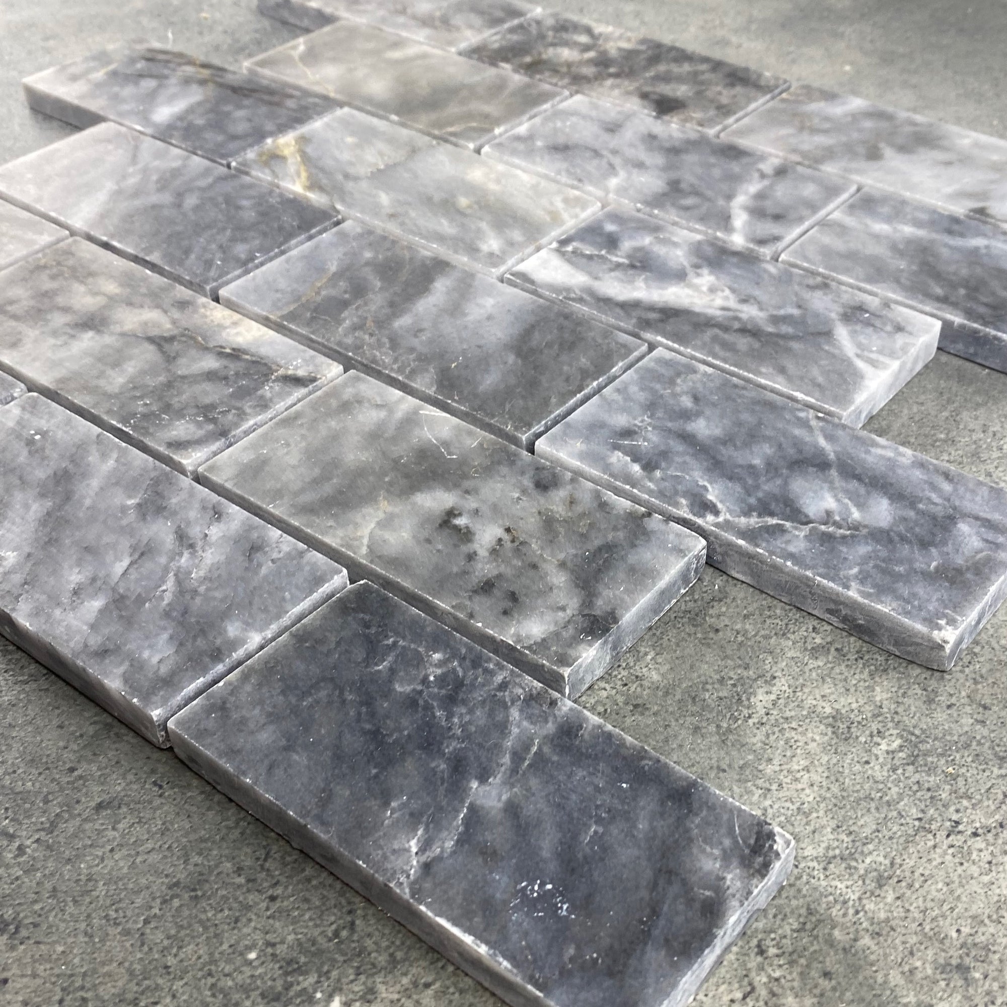Luna Sky Marble 2"x4" Brick on 12" x 12" Mesh Mosaic Tile - Belair Collection