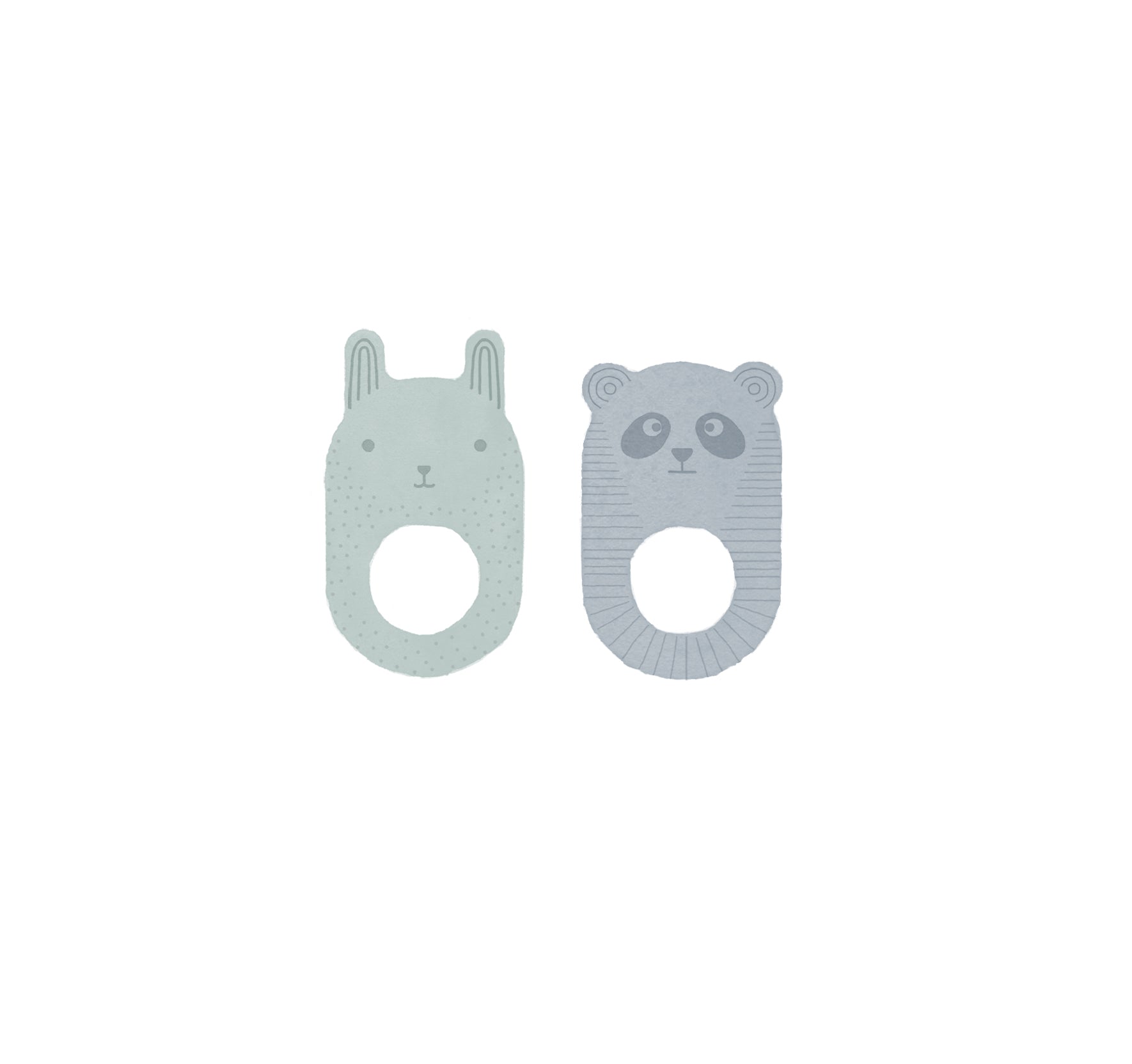 Ninka & Ling Ling Baby Teether - Pack of 2 - Pale Mint / Dusty Blue