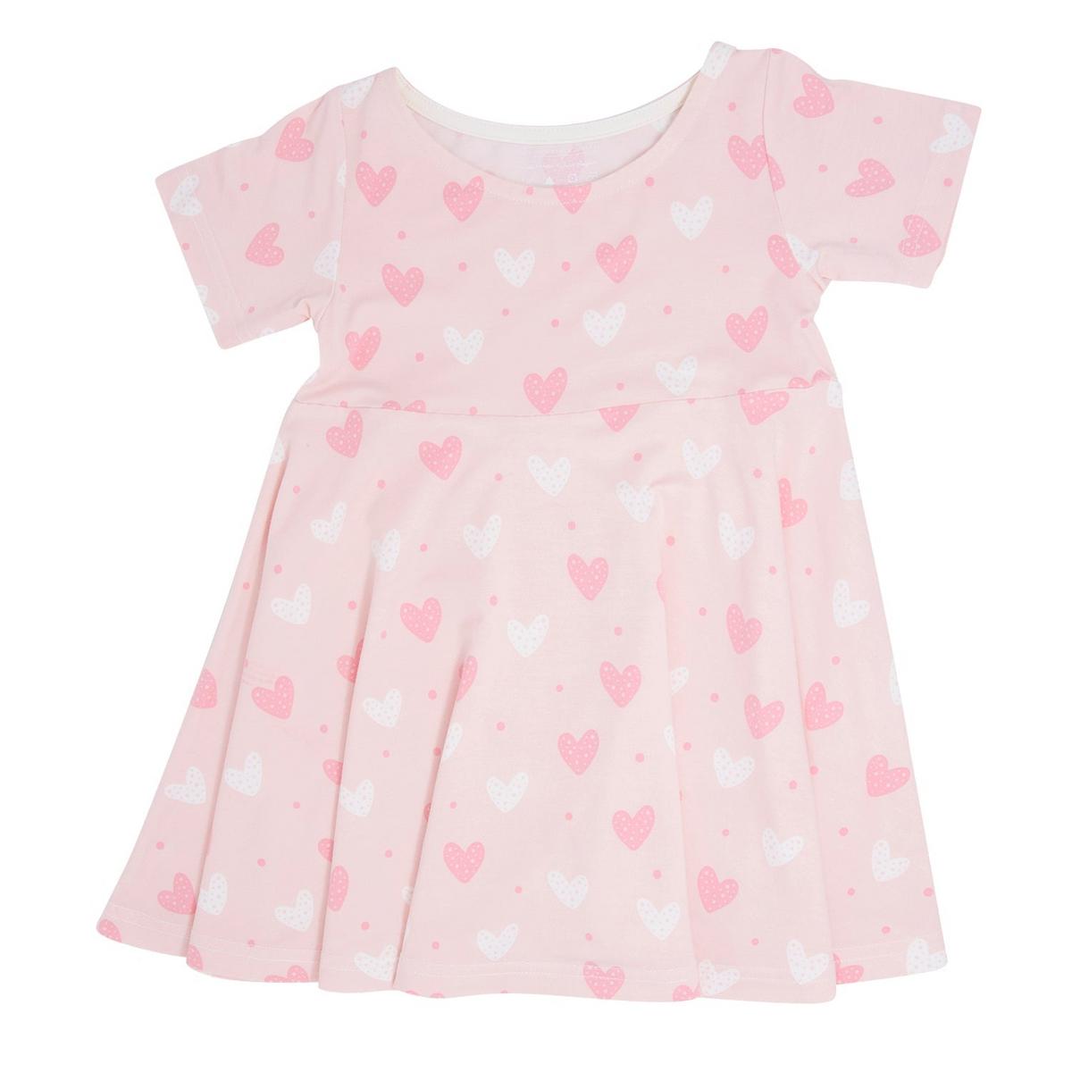 Pink Heart Cap Sleeve Swirly Dress - Pink & White Hearts