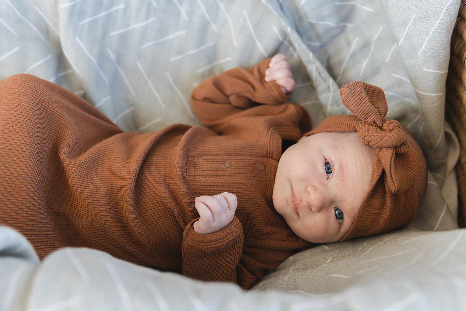 Rust Organic Cotton Ribbed Knot Gown Mebie Baby