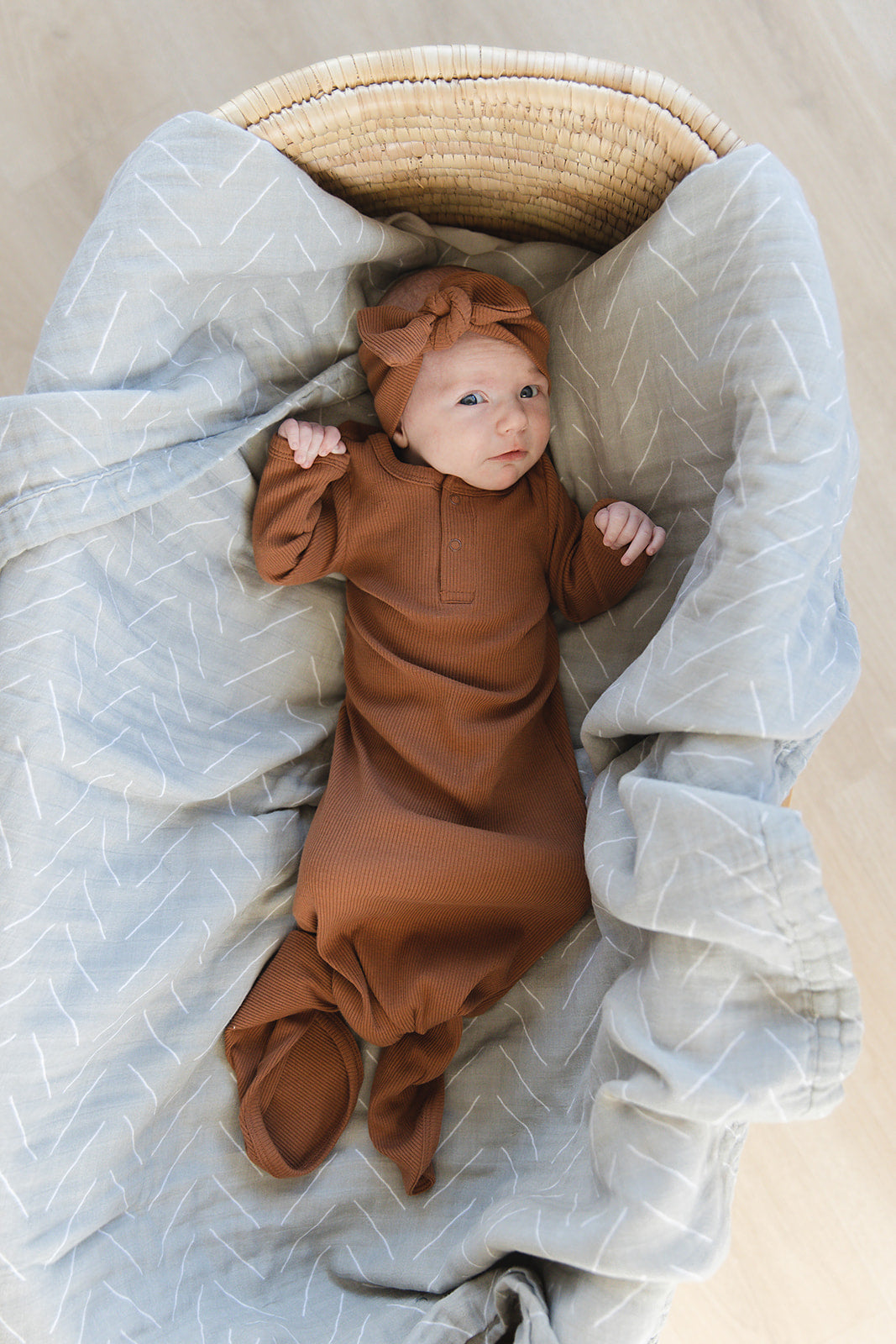 Rust Organic Cotton Ribbed Knot Gown Mebie Baby
