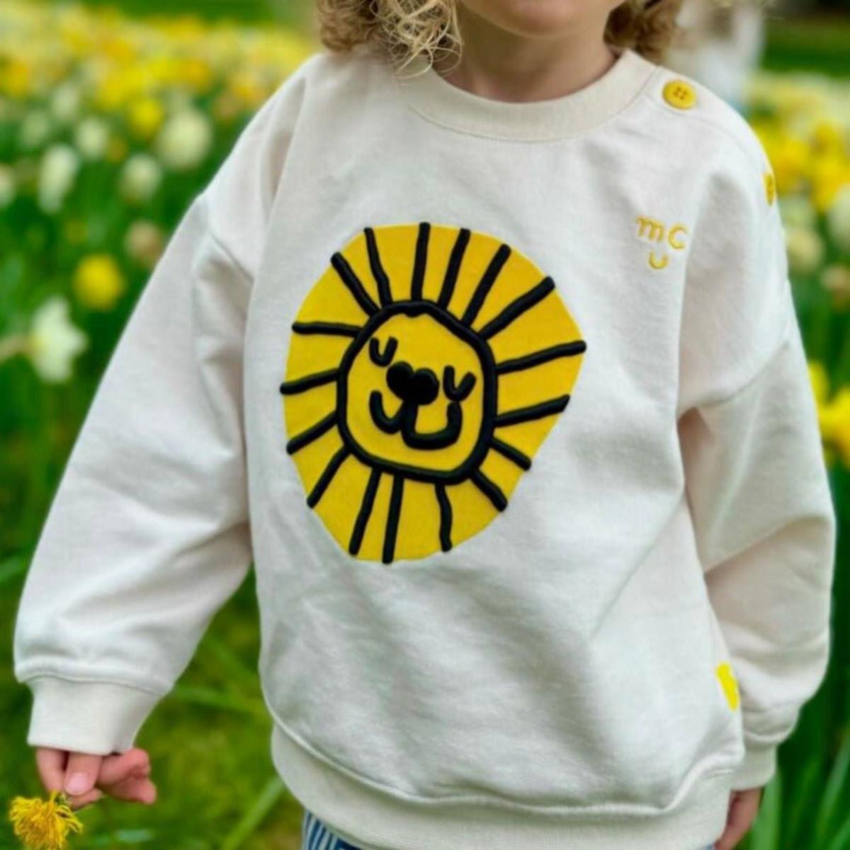 Recycled Cotton Lion Kid Sweatshirt - Natural/cyber Yellow