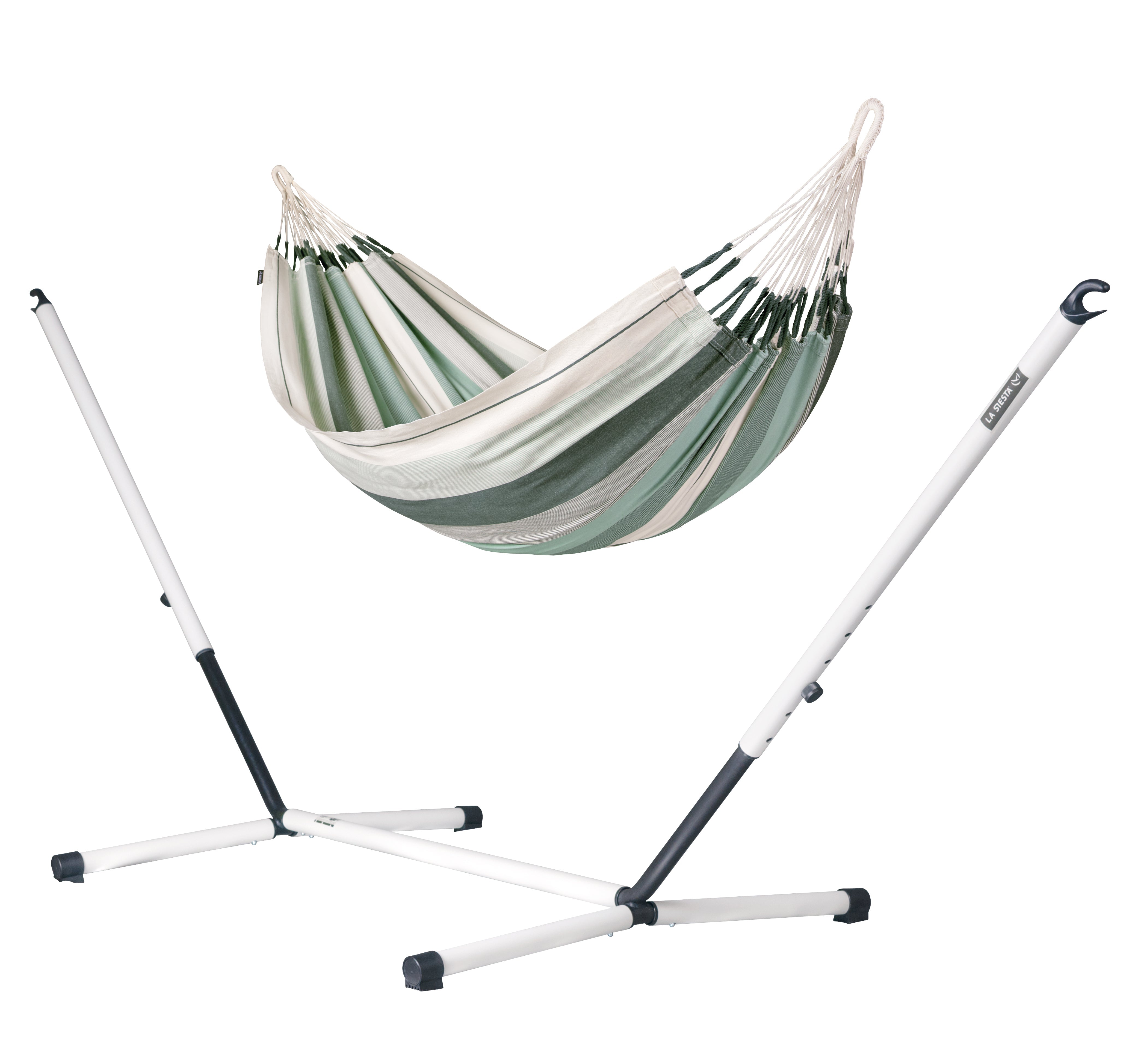 Nautico Cool Grey Organic Olive - Organic Cotton Double Hammock with Powder Coated Steel Stand