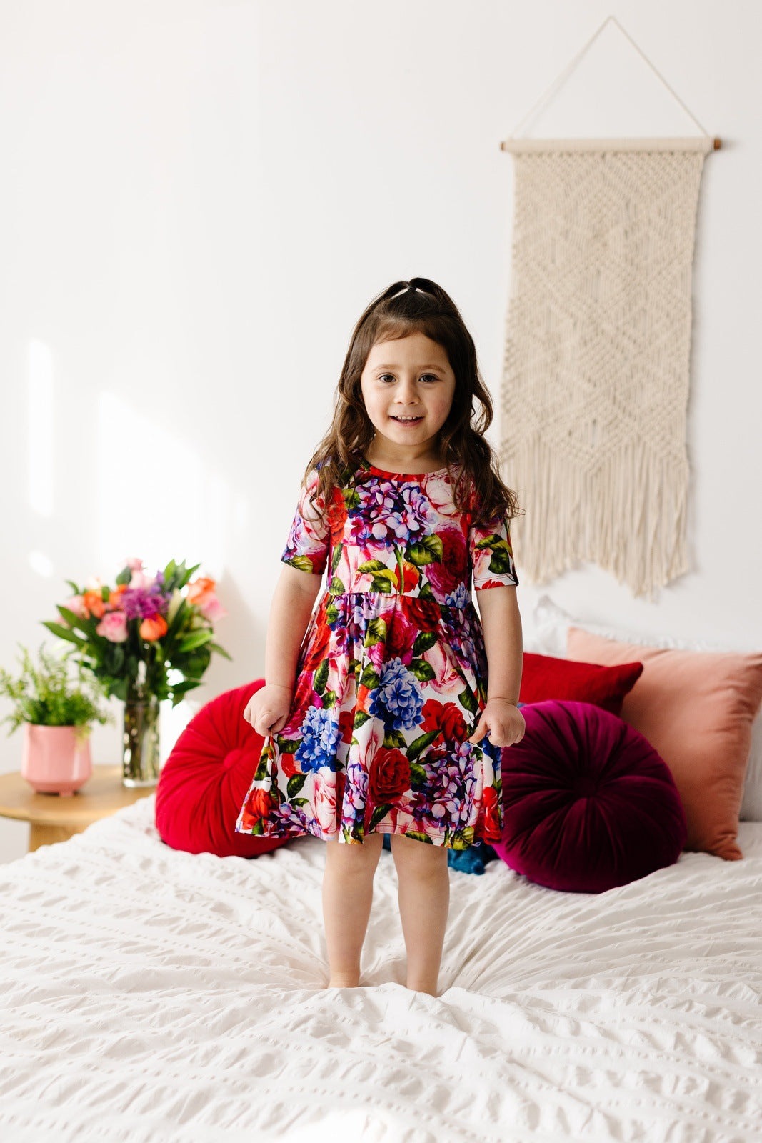Hydrangea Rose Short Sleeve Skater Dress