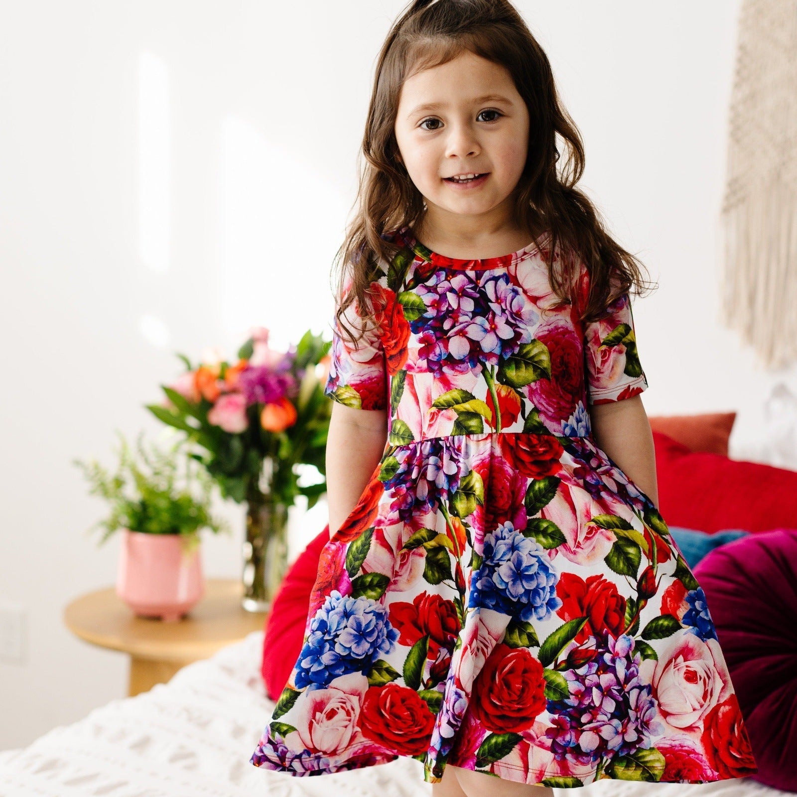 Hydrangea Rose Short Sleeve Skater Dress