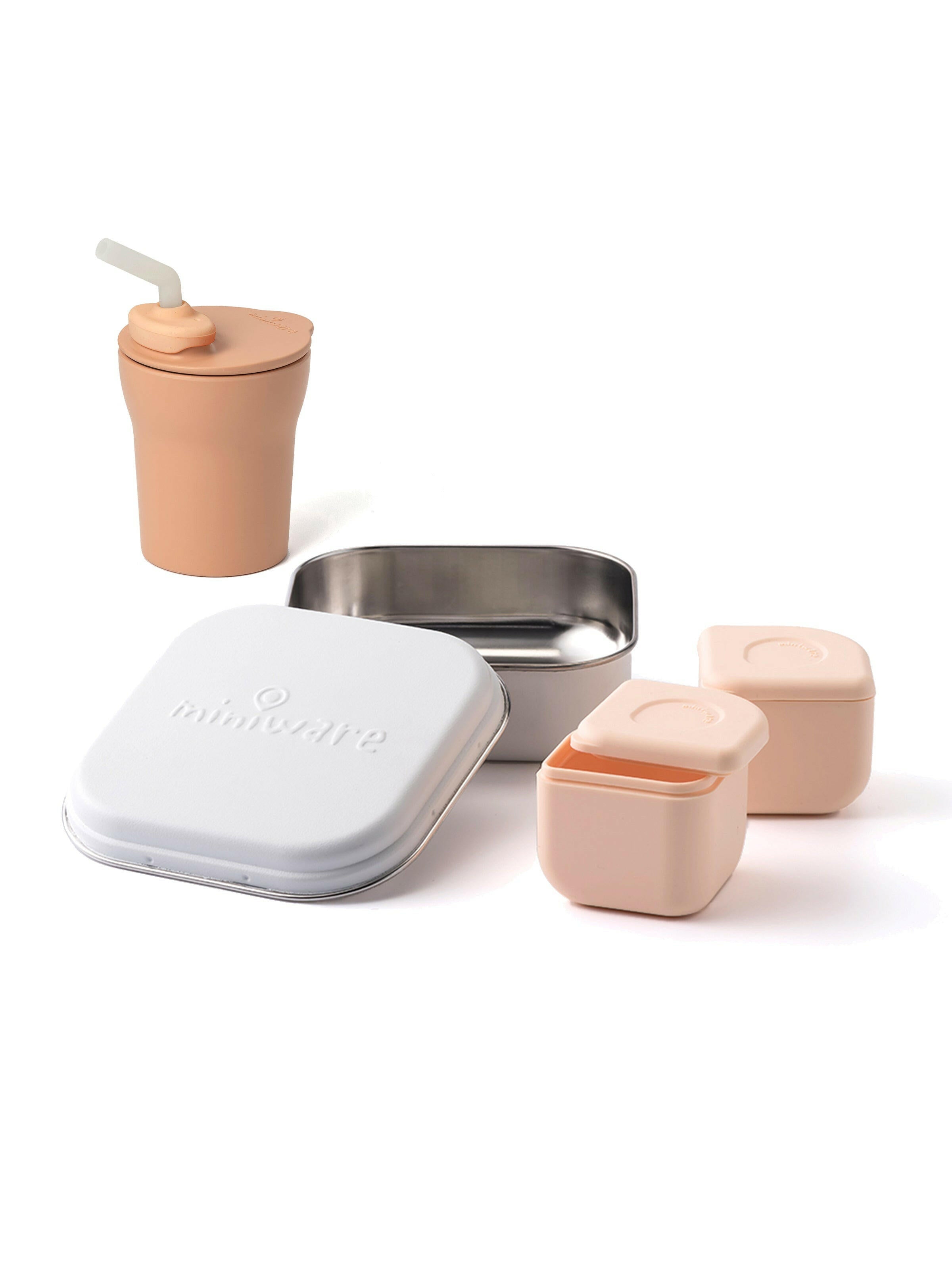 School Lunch Set Lunchbox Set Miniware Snow Peach & Toffee