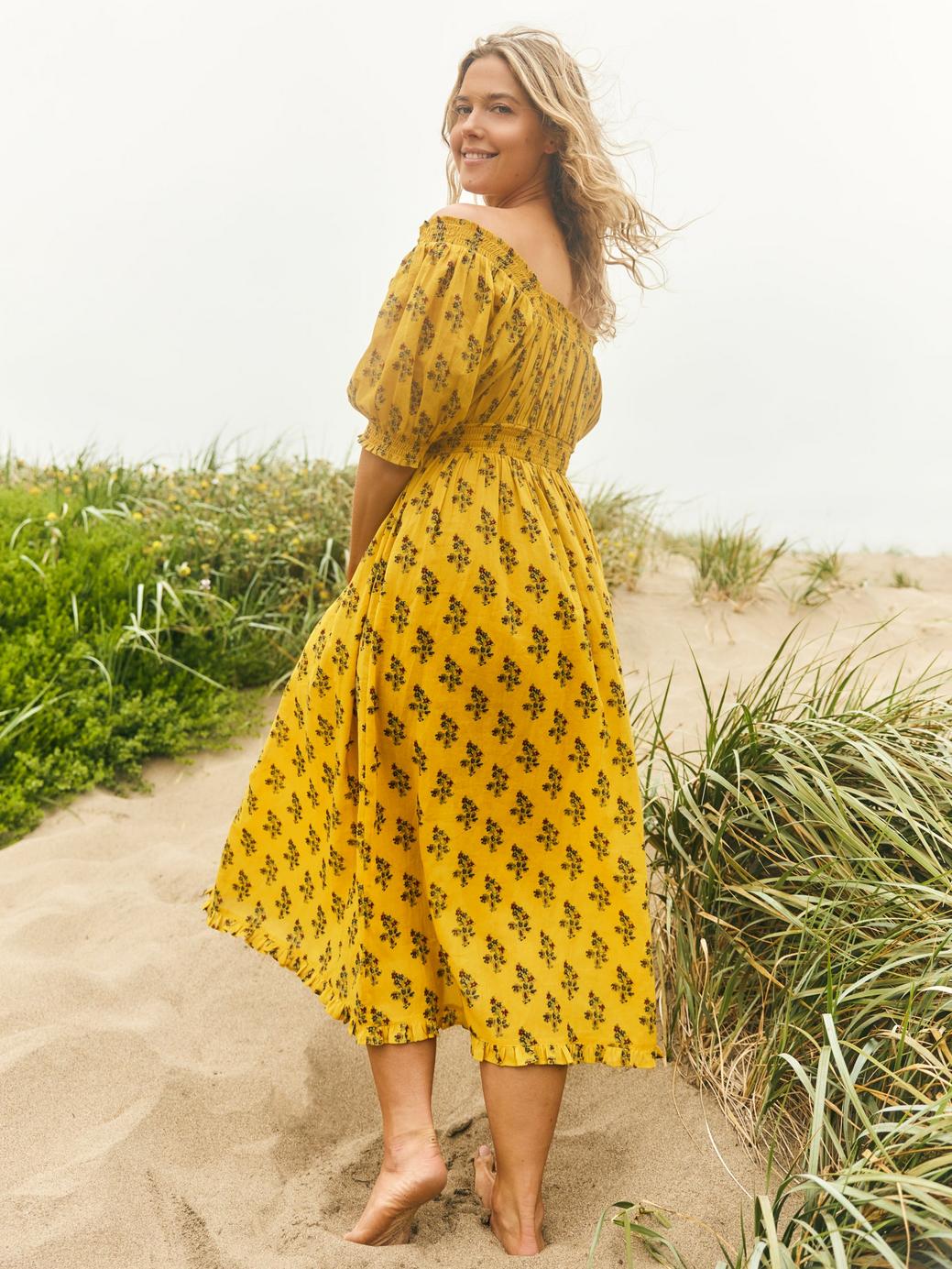 Rosie Midi Dress - Mellow Yellow Flower Power