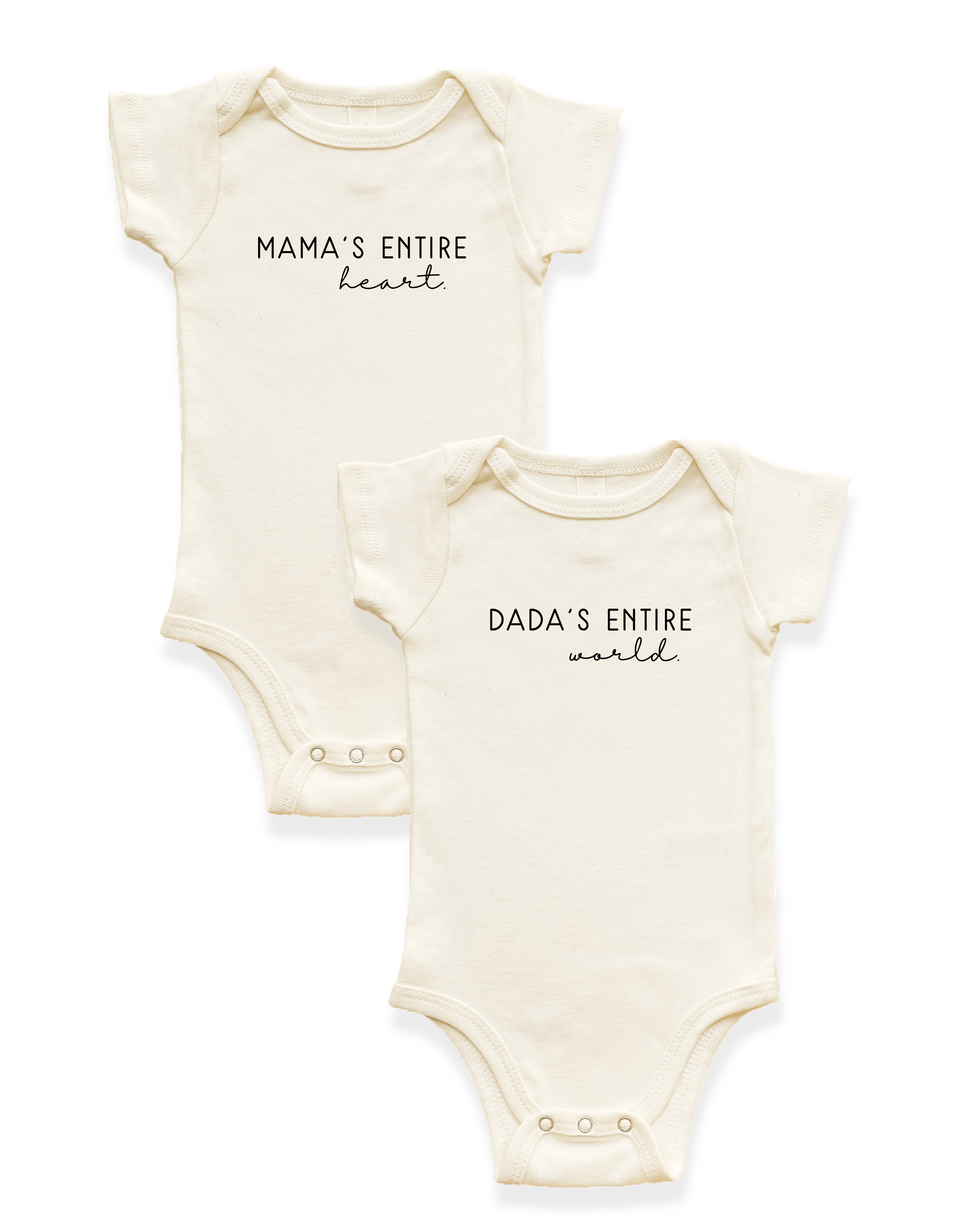 2 Pack - Mama's Entire Heart + Dada's Entire World Organic Cotton Baby Bodysuits
