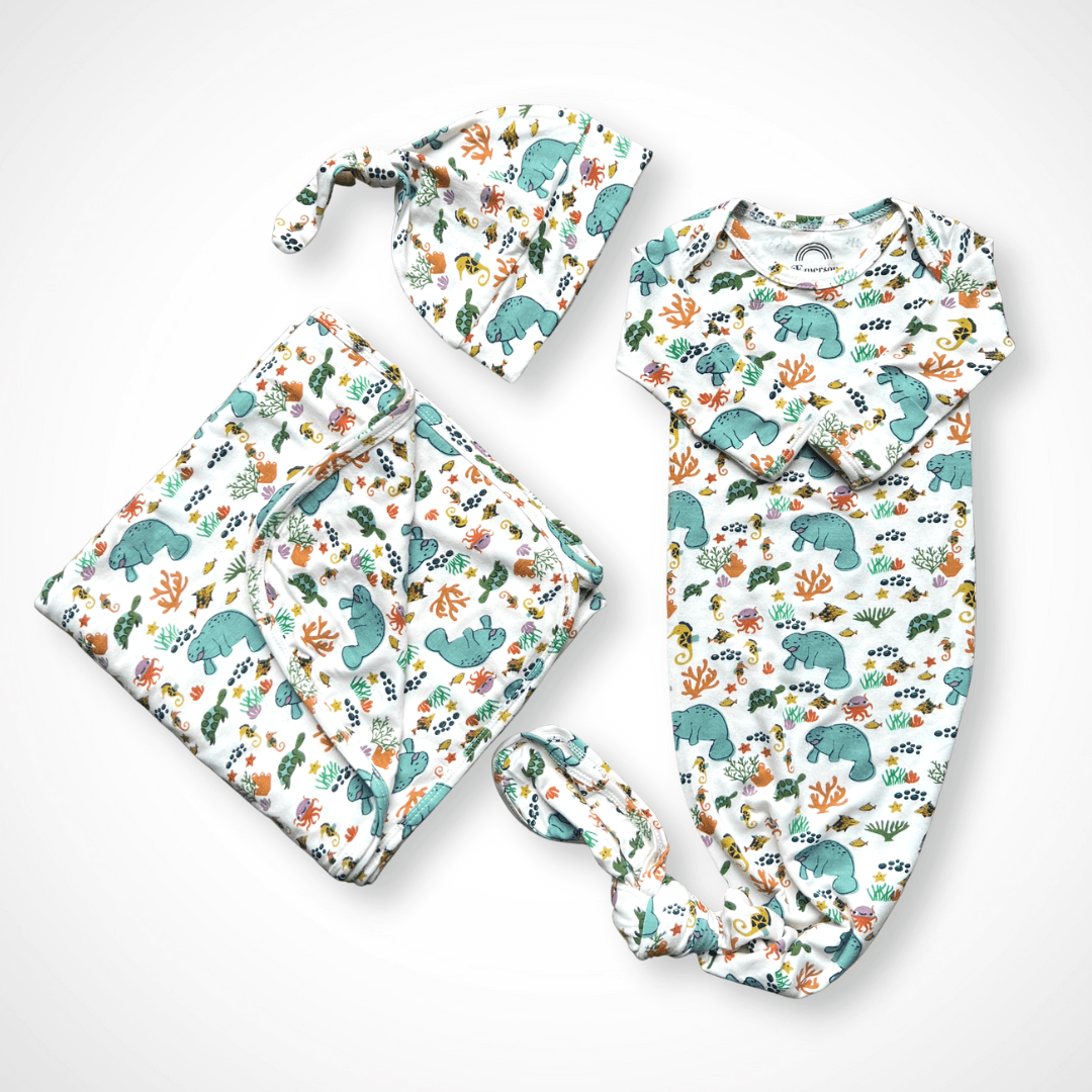 Manatee Gown & Swaddle Set + Gift Box