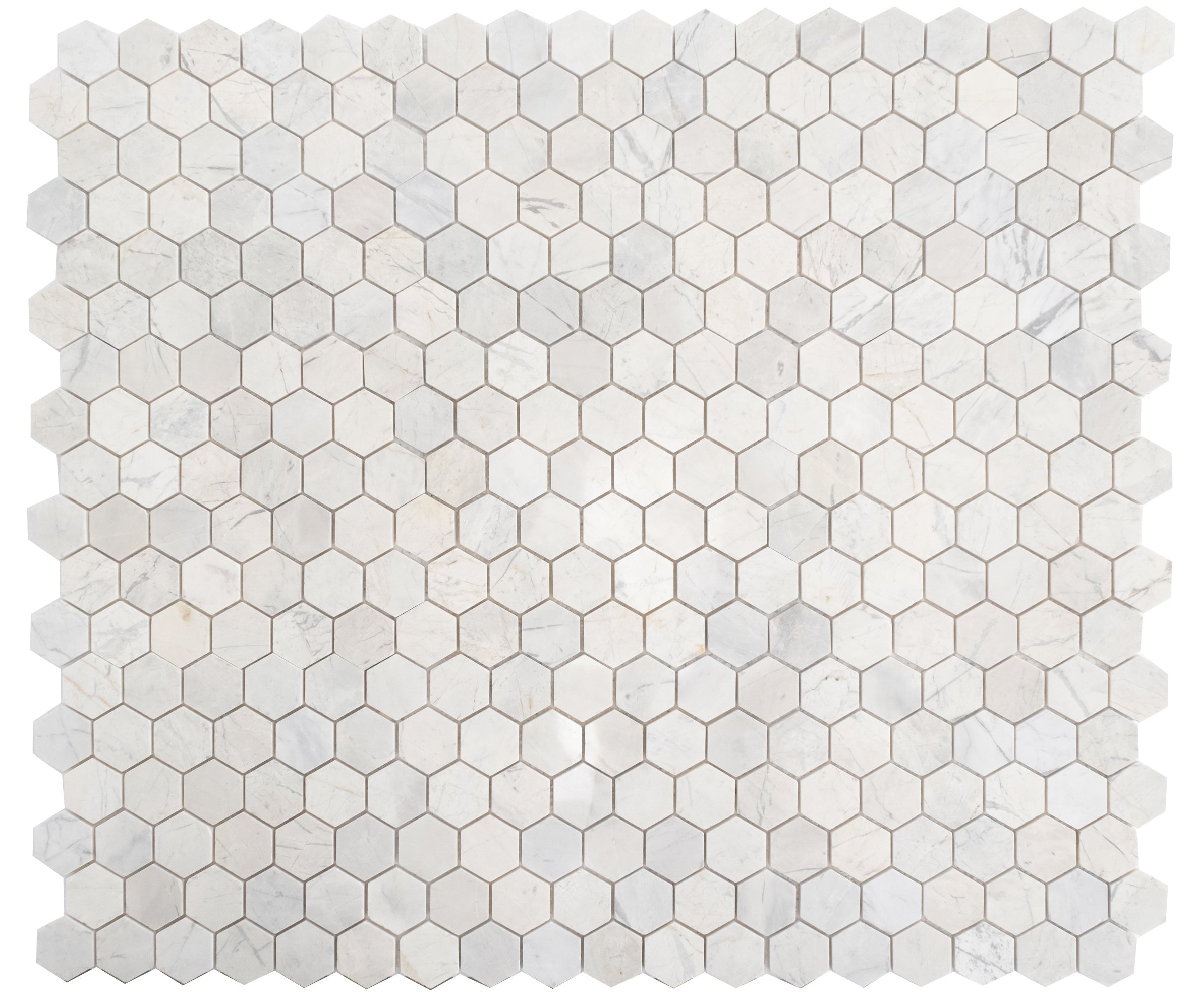 Palia Dolomite White 2" Hexagon Polished on 12" x 12" Mesh Mosaic Tile - Belair Collection